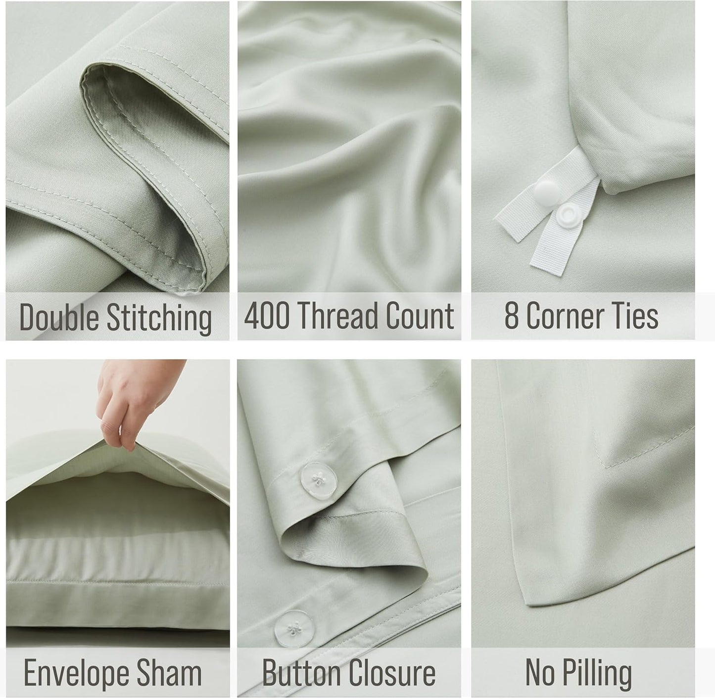 Bella Coterie Luxury Bamboo Viscose King Size Duvet Cover Set | 100% Organically Grown | Corner Ties | Ultra Soft | Cooling | Two Pillow Shams | 106 x 94 | No Insert [Sea Glass]