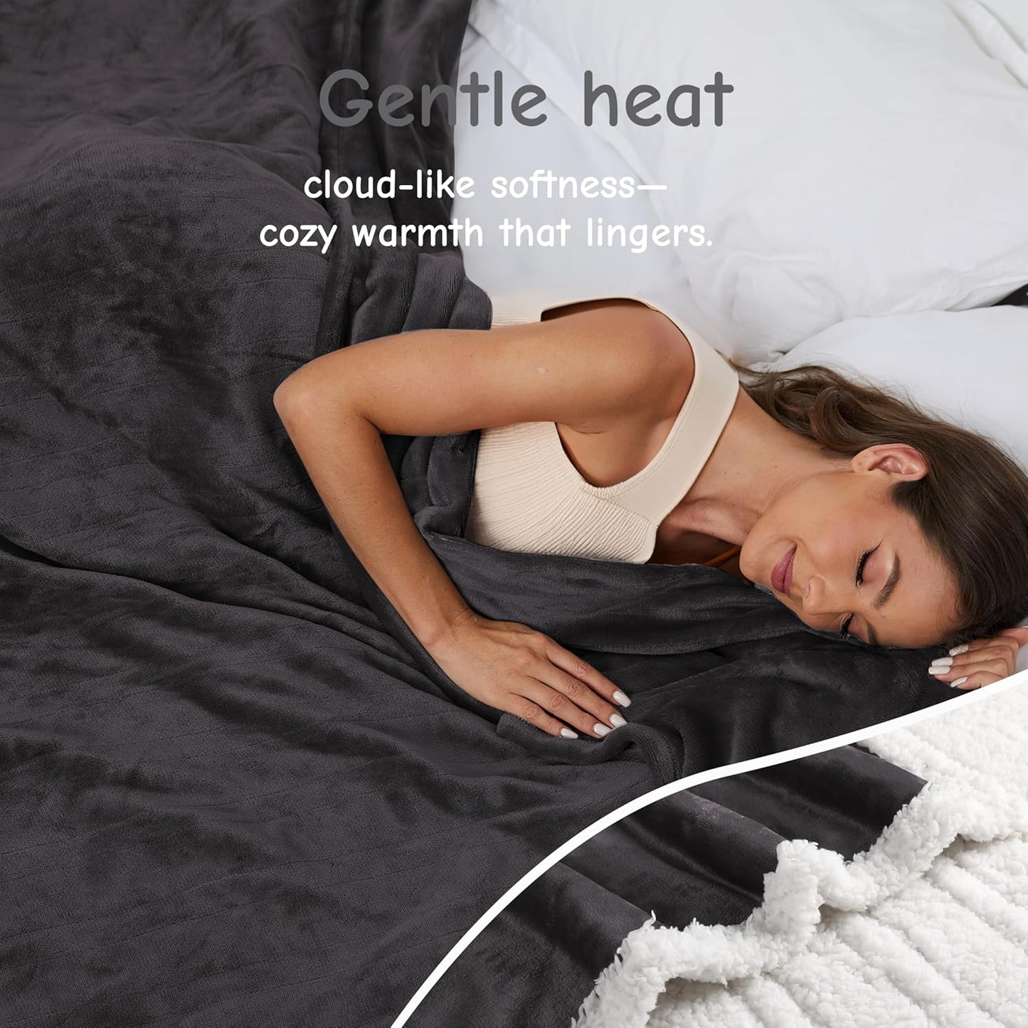 Electric Heated Blanket Throw Size 50"x60", Soft Flannel with Overheat Protection, 6 Adjustable Heat Settings & 3-Hour Auto-Off Timer, Fast Heating for Winter Comfort, Dark Gray