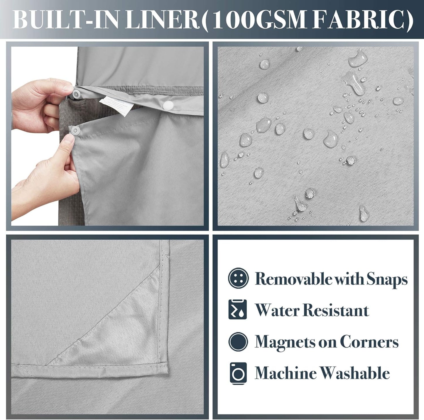 N&Y HOME Waffle Weave Shower Curtain with Snap-in Fabric Liner Set, 12 Hooks Included - Grey Shower Curtain Hotel Style, Water-Repellent & Washable, Mesh Top Window - 71x72, Gray