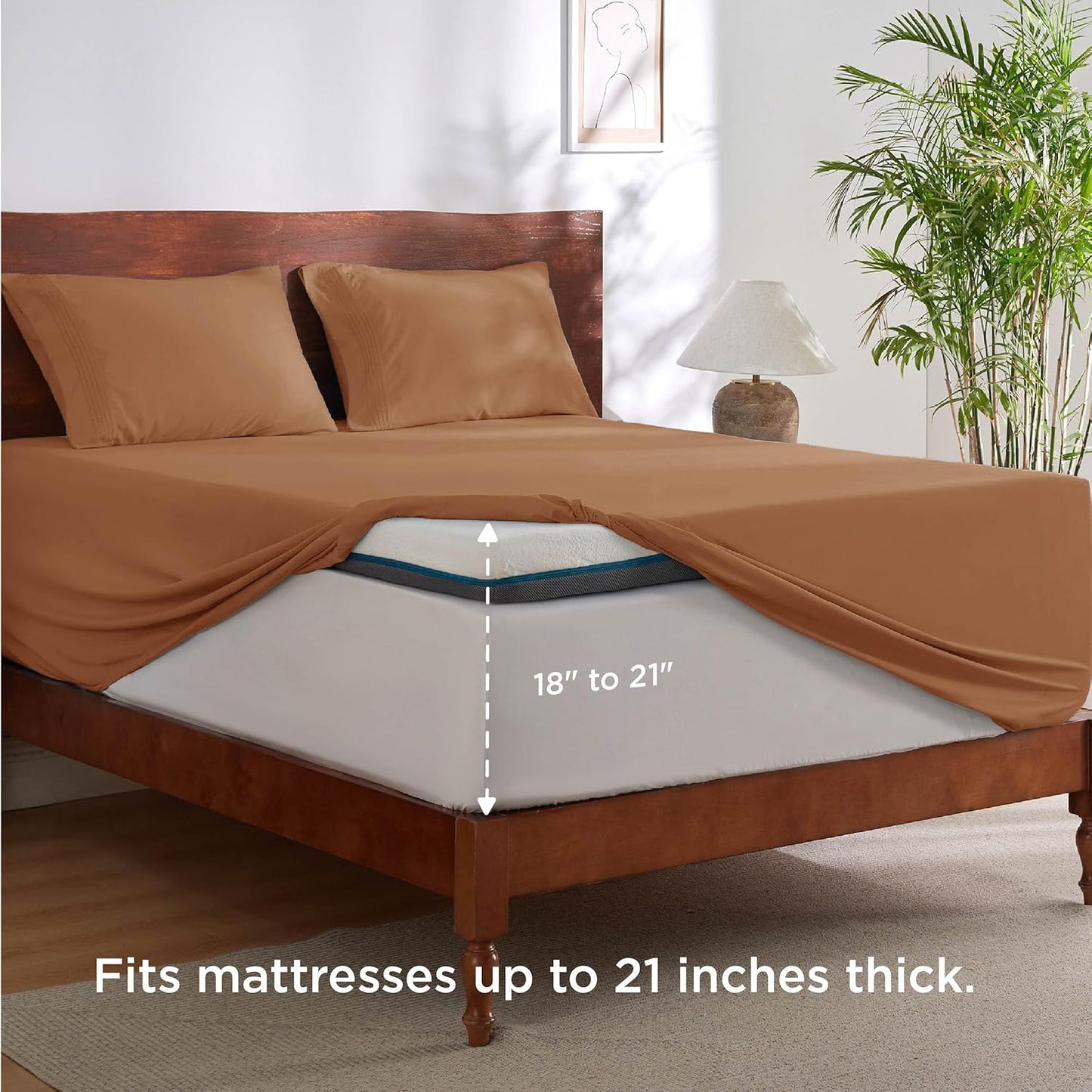 Bedsure Deep Pocket King Sheet Set - Fits Mattresses Up to 21 Inches Thick - 4 Piece GentleSoft Bed Sheets, Moisture Wicking, Soft & Cooling Bedsheet & Pillowcases, Easy & Secure Fit, Burnt Orange