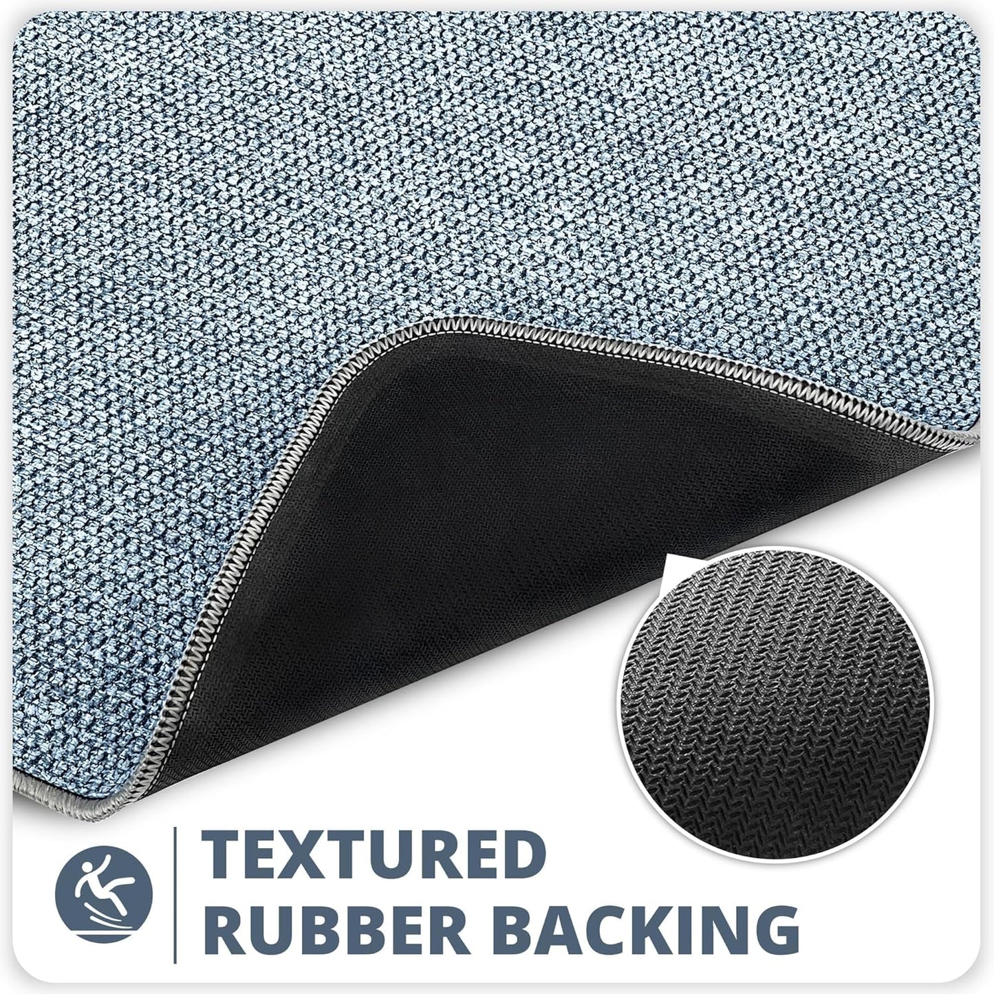 Bathroom Rugs Set 2 Pieces,Thin Bathroom Mats,Toilet Rugs,Quick Dry,Non-Slip,Machine Washable,Low Pile,Absorbent Bath Mats,Shower,Sink,Home Decor Accessories.Blue,1'5"x2'3"+1'8"x2" U Shape