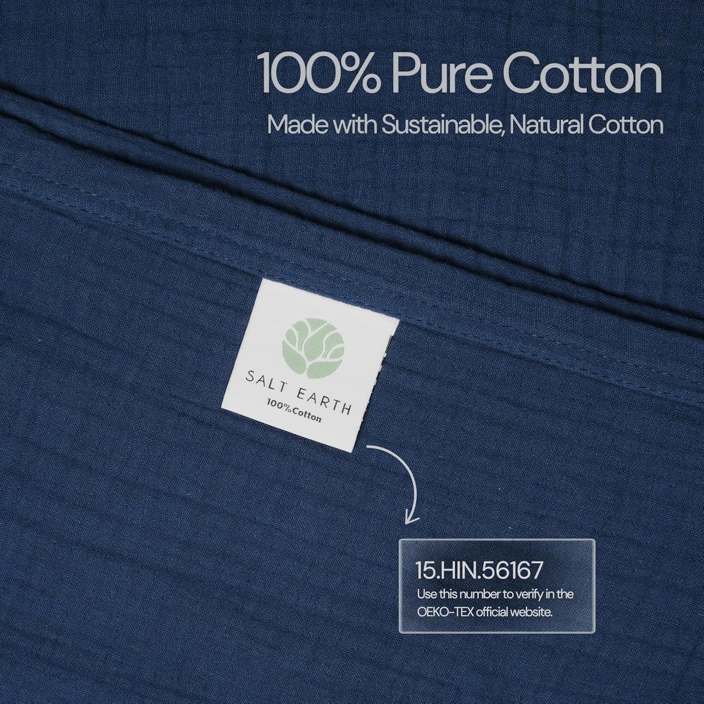 Salt Earth 100% Cotton Muslin Blanket, Gauze Blanket 80"X90" Queen, 4 Layered for Couch, Bed, Living Room,Lightweight & All Seasons Blankets & Throws, Easy to wash,Nature & Skin Friendly (Dress Blue)