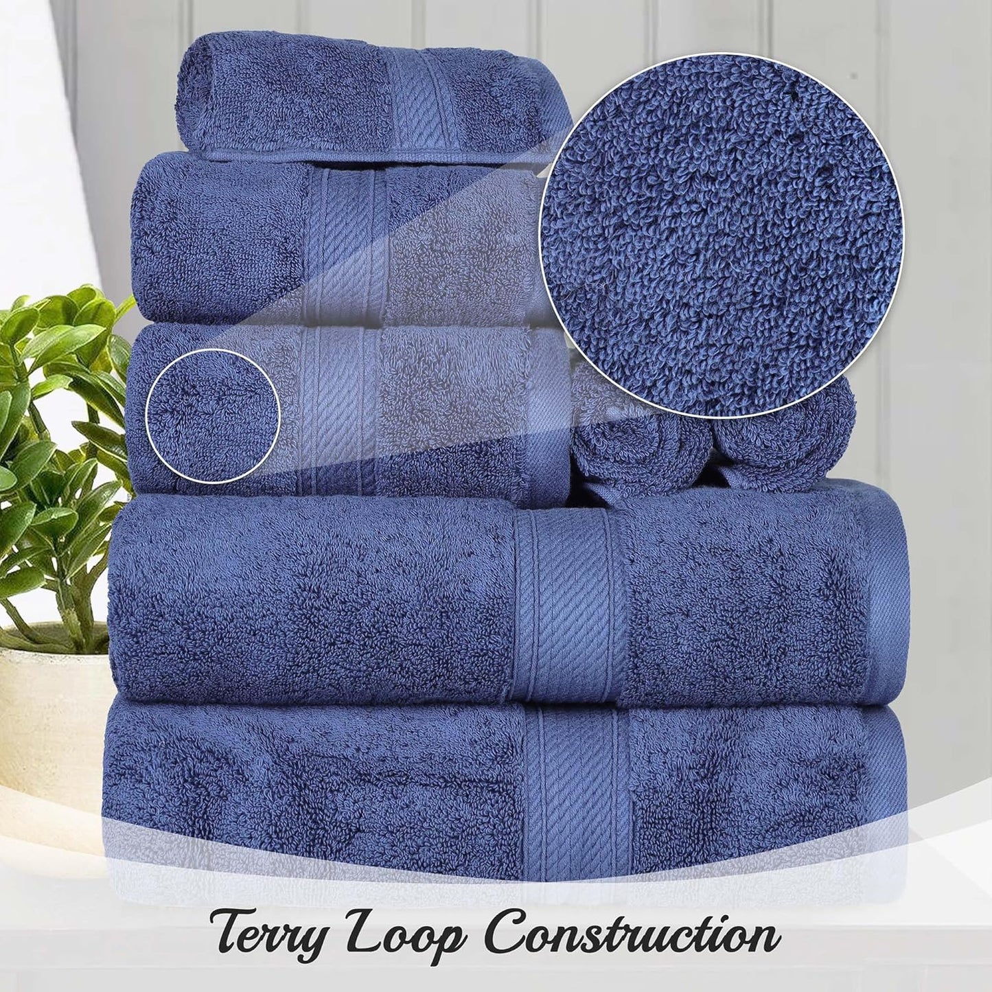 SUPERIOR Egyptian Cotton Pile 9 Piece Towel Set, Includes 3 Bath, 3 Hand, 3 Face Towels/Washcloths, Ultra Soft Luxury Towels, Thick Plush Essentials, Guest Bath, Spa, Hotel Bathroom, Navy Blue