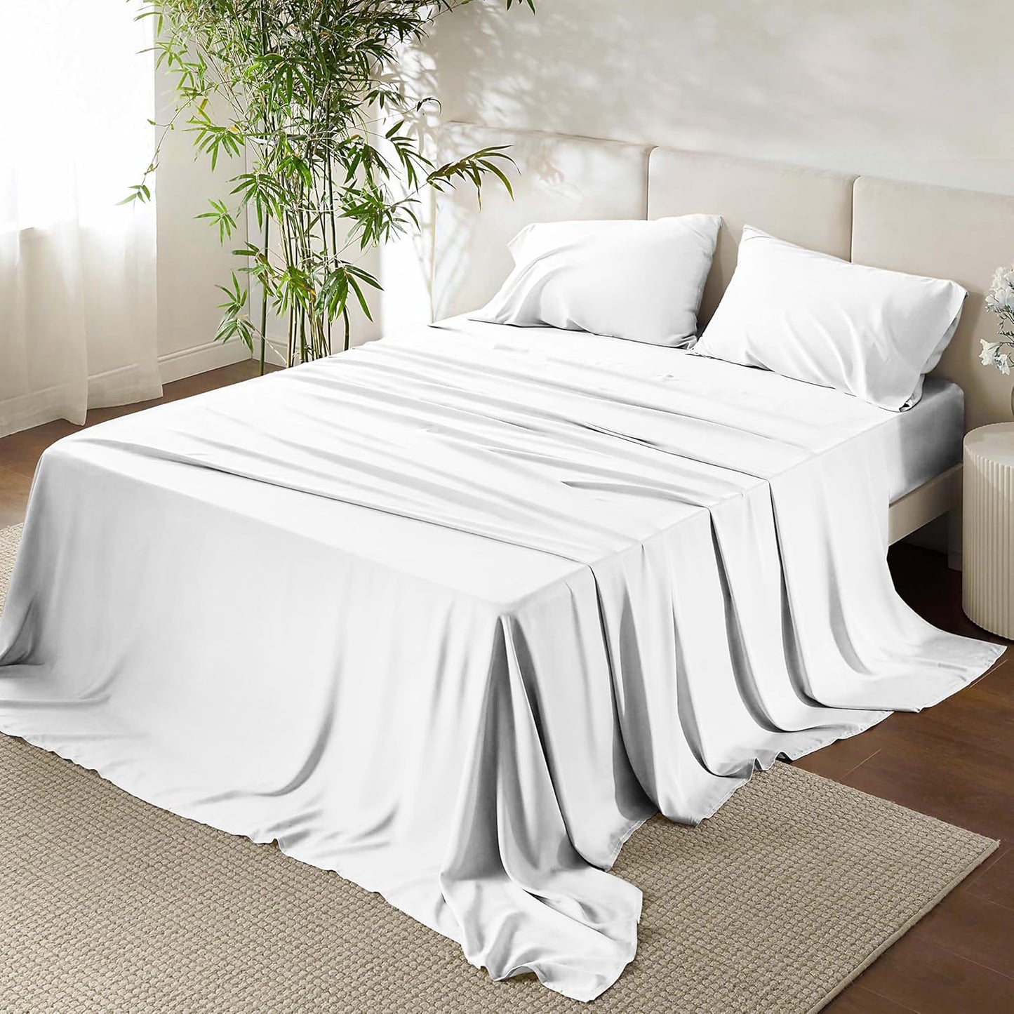 URBANHUT 100% Egyptian Cotton Sheets - 1000 Thread Count Twin White Sheet Set (3Pc), Long Staple Cotton Sheets, All Season Sateen Weave, Luxury Hotel Twin Bedsheets,16" Deep Pocket