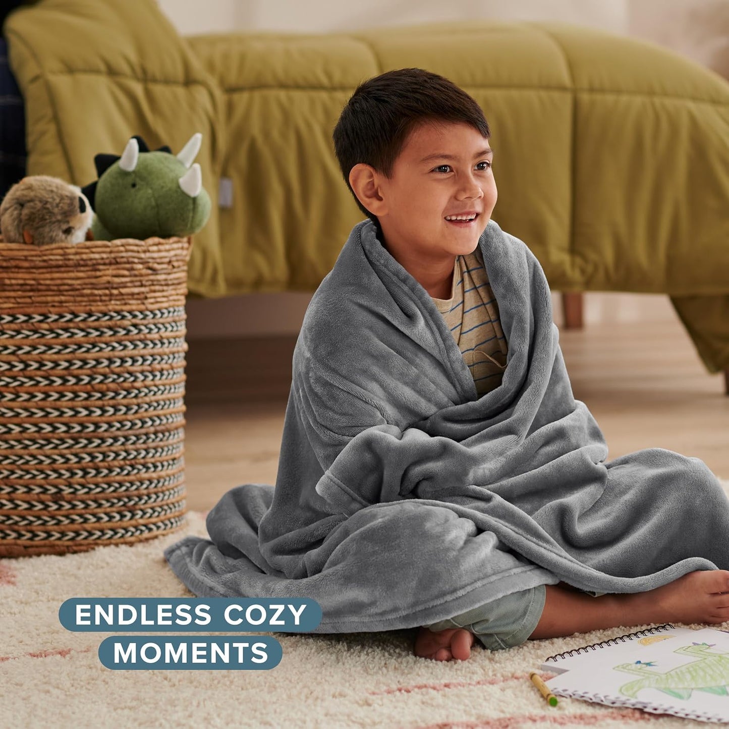 Bare Home Fleece Blanket - Kid Size - Ultra-Soft Lightweight for Bed, Sofa, and Couch - Luxury Microplush - Cozy Warm Blanket (Kid, Grey)