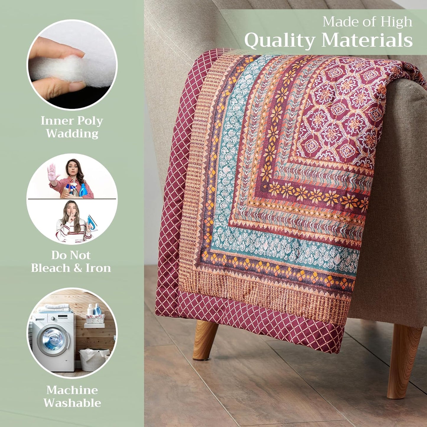 Maison d' Hermine Throw Blanket for Couch Lightweight Soft Warm Breathable Cotton Throw Blankets for Bed Girls Boys Women Men Gifts Sofa Travel Living Room Chair Bedding (60"x80", Fair Isle)