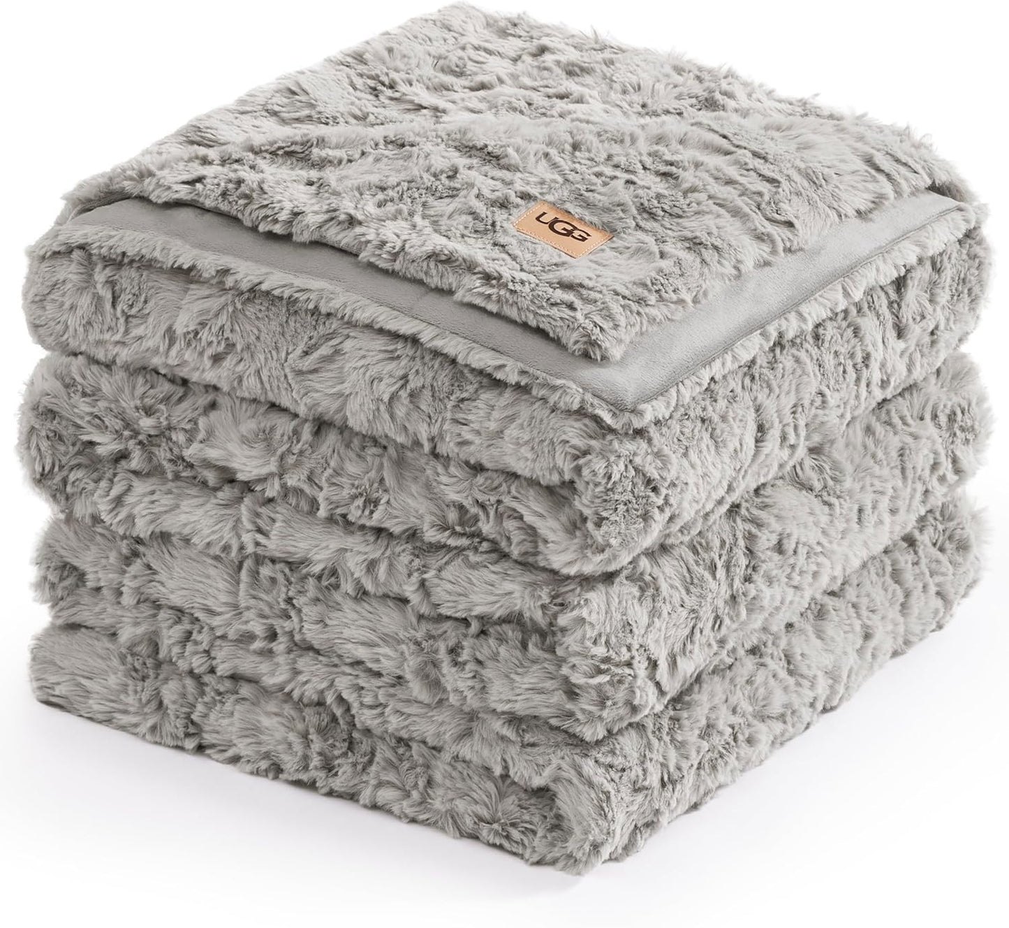 UGG Faux Fur King Size Blanket, Double-Sided Warm Cozy Blanket, Extra Large Throw for Sofa, Bedding for California King Size Bed, Cute Room Decor, 110" x 90", Seal Grey (Adalee)