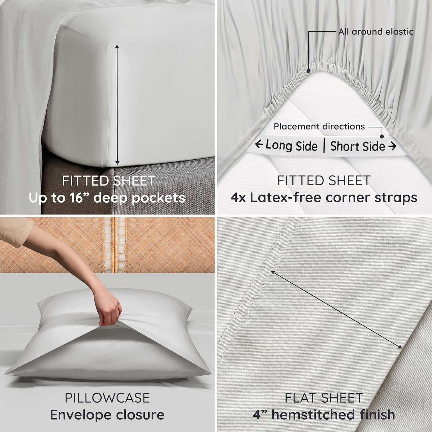 Bambaw Queen Sheet Set – 4pcs 100% Viscose Derived from Bamboo Sheets Set, Cooling Sheets for Night Sweats, Soft Queen Sheets, Hotel Luxury Bed Sheets Set, 16'' Deep Pockets (Moonlight Gray)