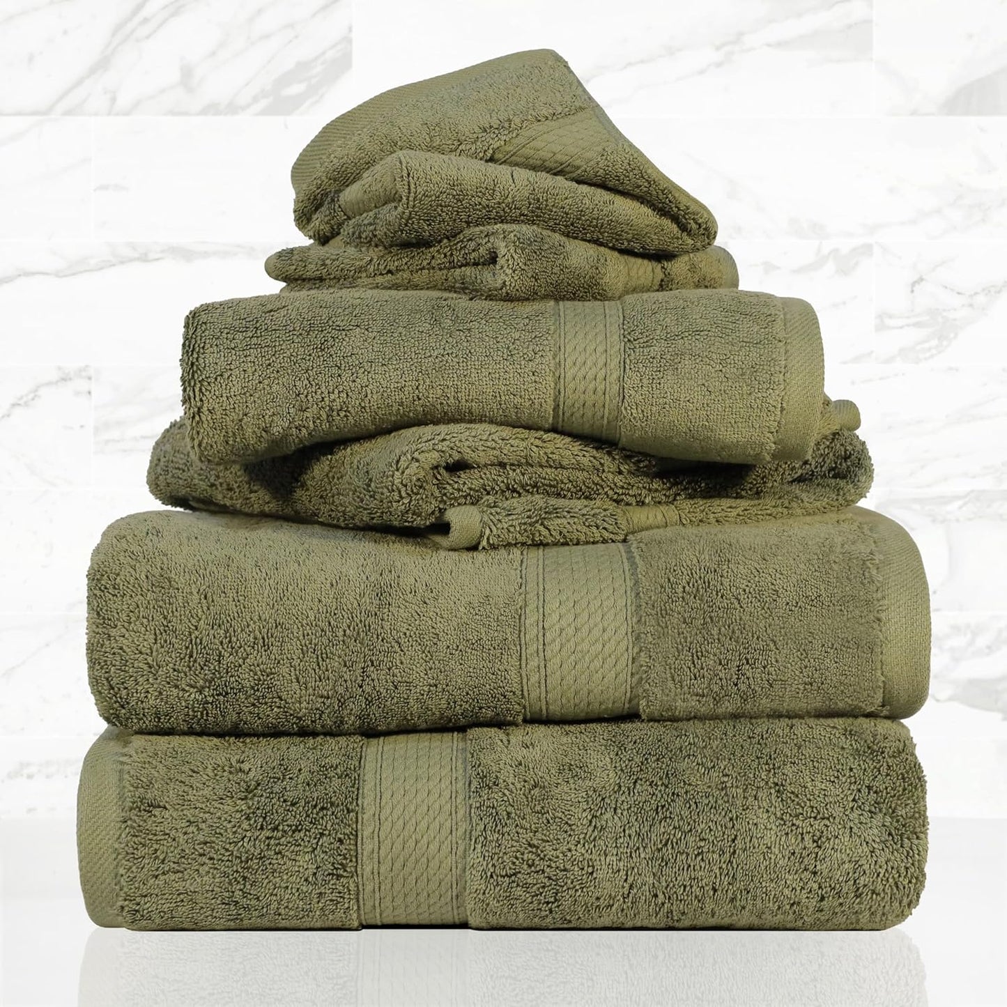 Superior Egyptian Cotton Pile 6 Piece Towel Set, Includes 2 Bath, 2 Hand, 2 Face Towels/Washcloths, Ultra Soft Luxury Towels, Thick Plush Essentials, Guest Bath, Spa, Hotel Bathroom, Forest Green