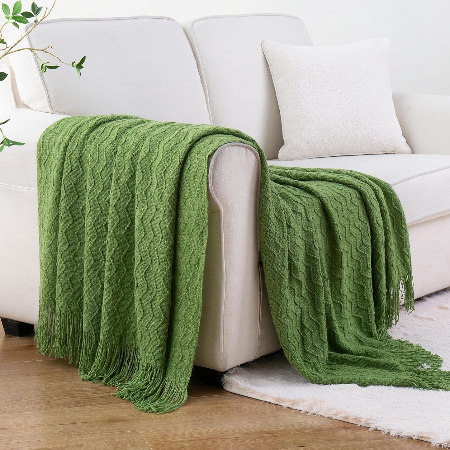 BATTILO HOME Green Throw Blanket for Couch, Textured Knit Throw, Green Blankets and Throws for Sofa Bed Living Room Decor, Outdoor Throw Blanket, 50"x60"