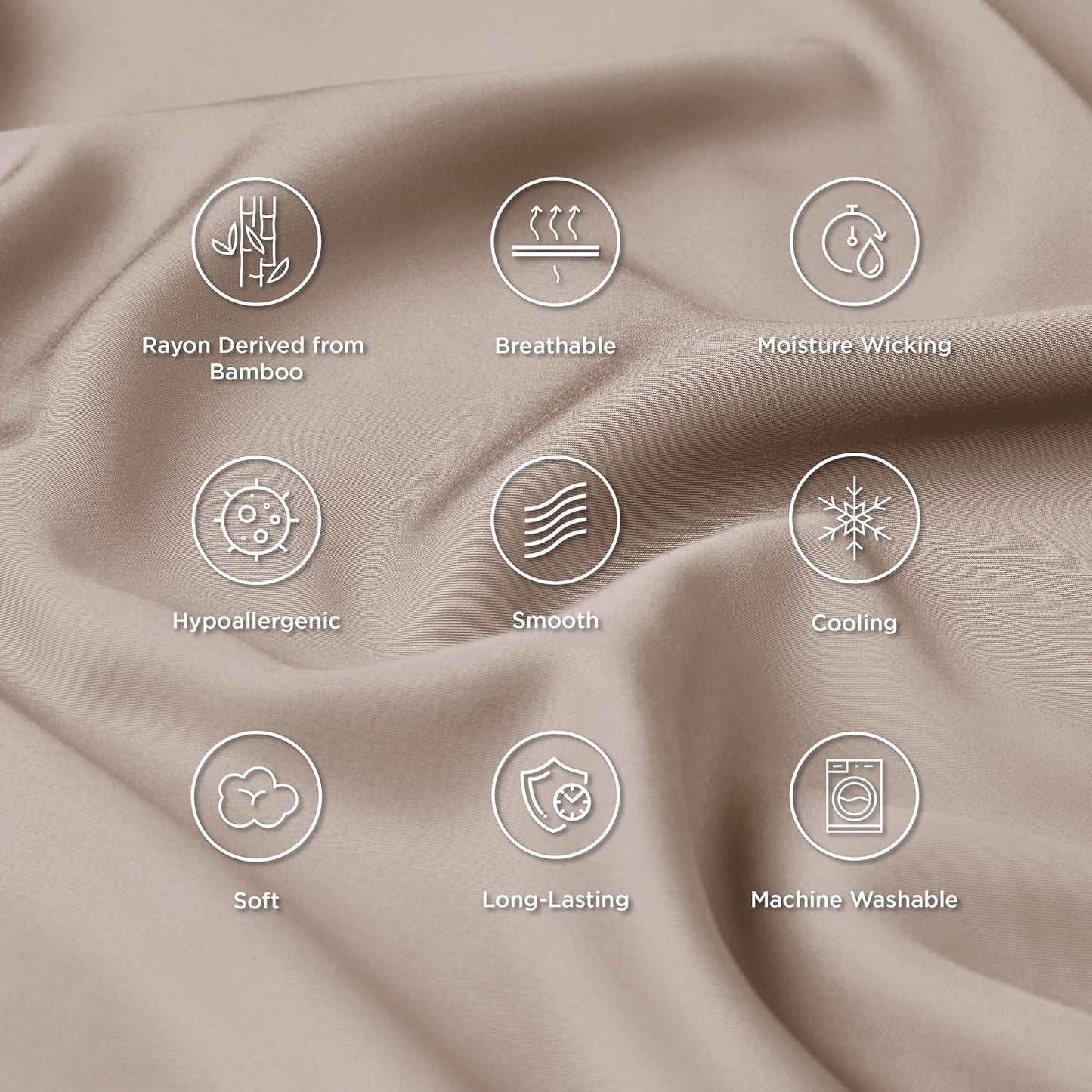 Bedsure Pillow Cases Standard Size, Cooling Pillow Cases, Rayon Derived from Bamboo Taupe Pillowcases Standard Set of 2, Breathable & Soft Bedding Pillow Covers with Envelope Closure, 20x26 Inches