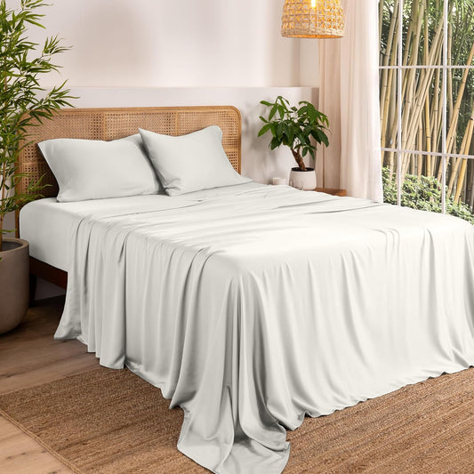 Bare Home 100% Rayon Made from Bamboo King Sheet Set - 4 Piece Bedding Set - Deep Pockets - Breathable - Easy Fit - Bedding Sheets & Pillowcases (King, Cream)