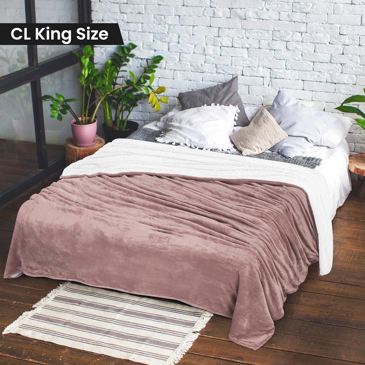 Utopia Bedding Sherpa Blanket California King Size (Rose Pink, 102x96 Inches) - Soft Lightweight Plush Fleece Reversible Blanket for Bed, Sofa, Couch, Camping and Travel