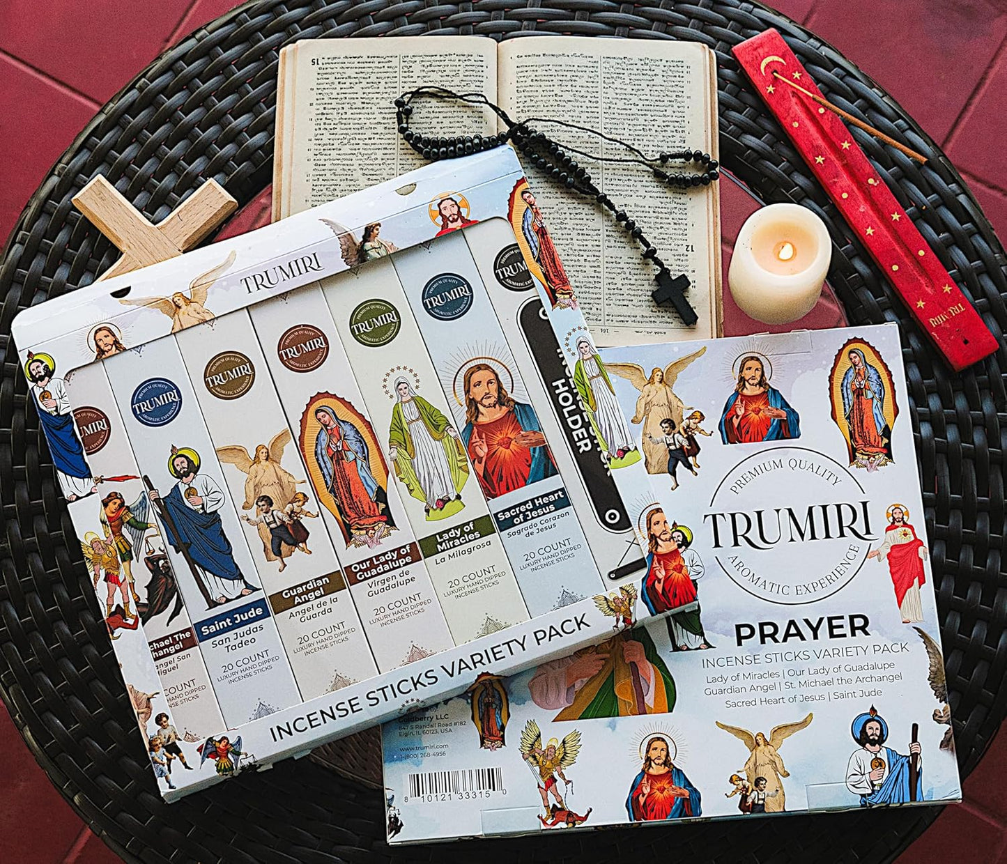 Prayer Incense Sticks - 120 Insence-Sticks (20 Insense x 6 Incents) Catholic Church Spiritual Incienso for Jesus Guardian Angel St Michael Archangel San Miguel Arcangel Judas Religious Gifts + Holder