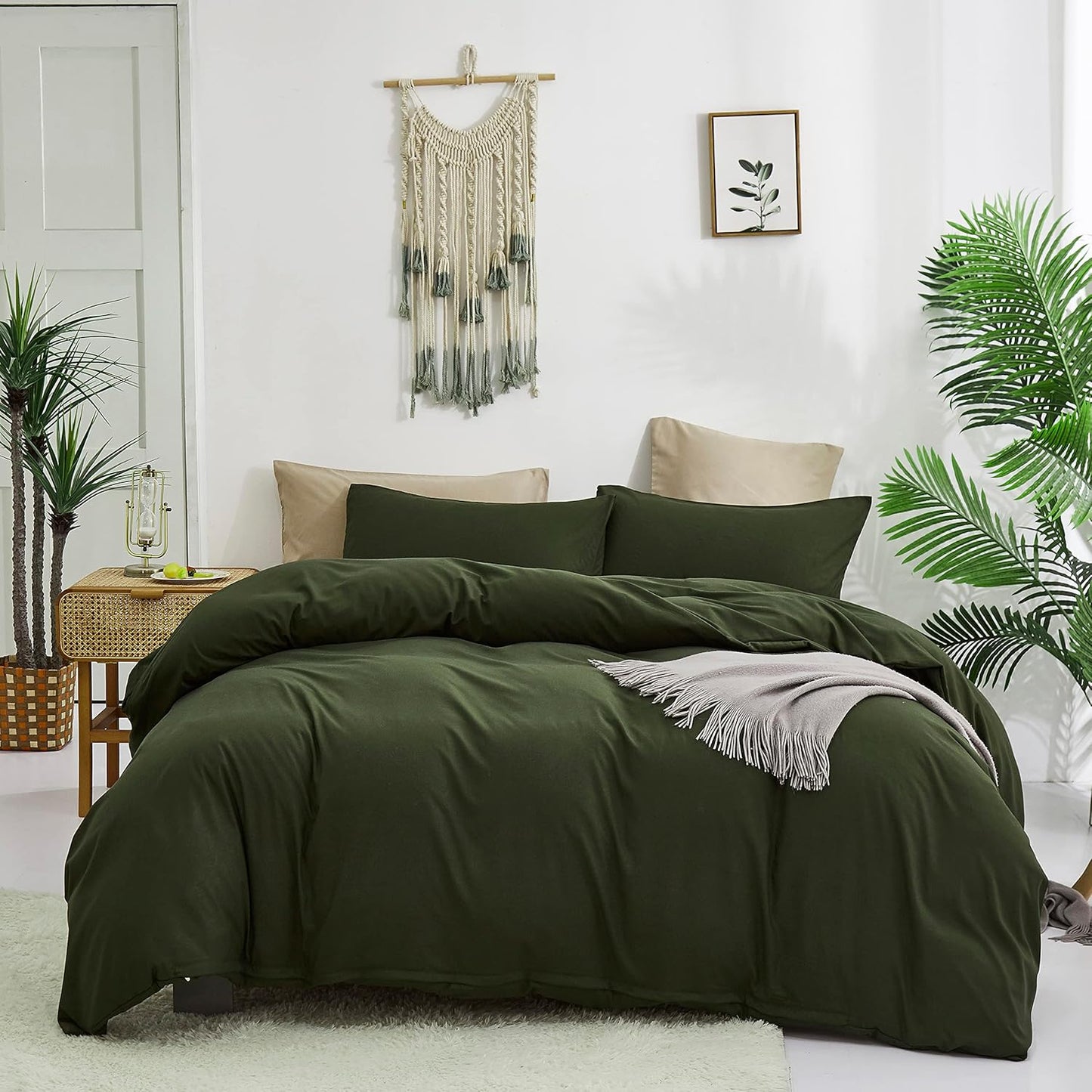 Cottonight Army Green Comforter Set California King Olive Green Bedding Set Cal King Dark Color Solid Blanket Quilts Modern Soft Breathable 3 Piece Comforter Set for Women Men