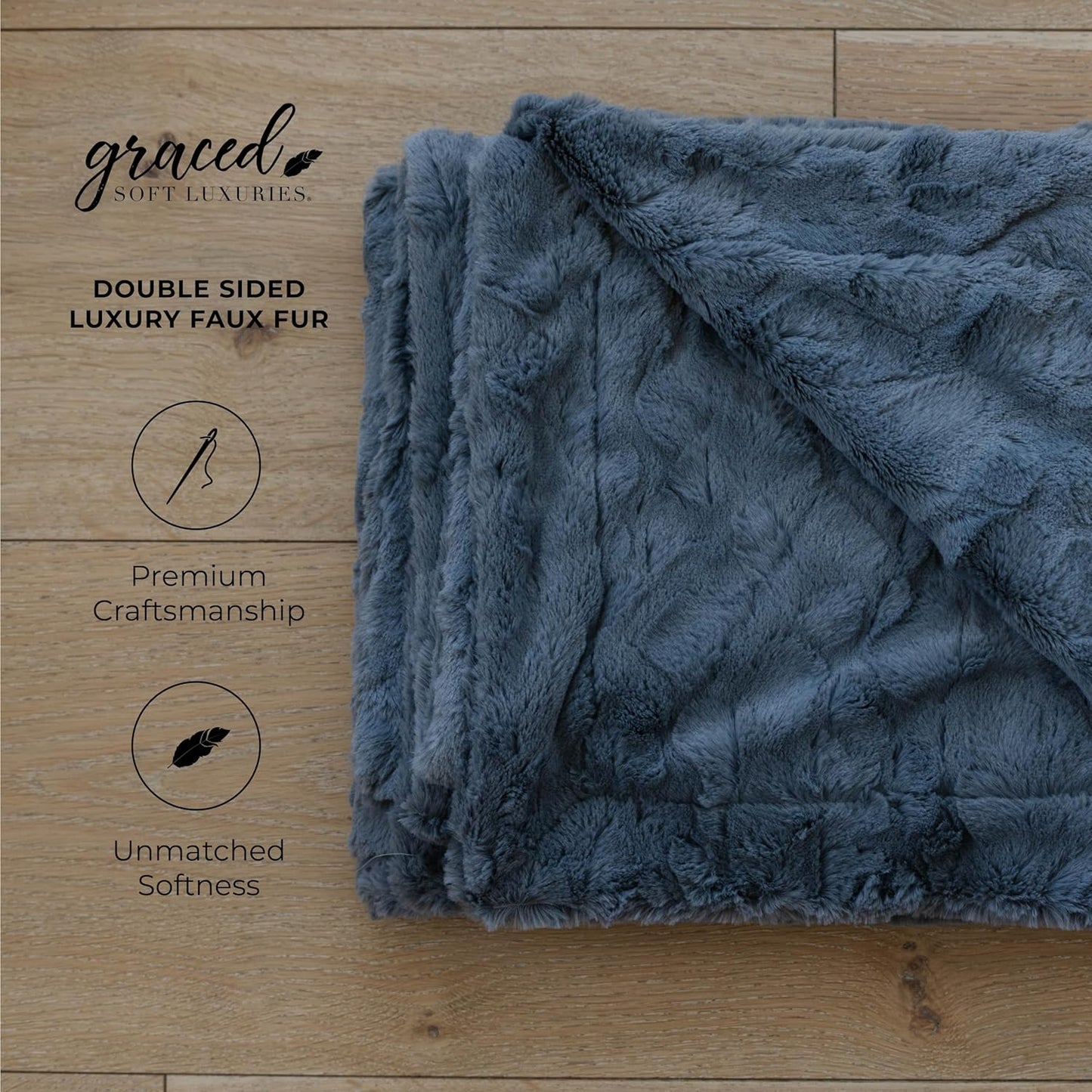 GRACED SOFT LUXURIES Throw Blanket Large Softest Warm Elegant Cozy Faux Fur for Home, Couch, Sofa, Chair, Den, Living Room (Solid Gray, Extra Large 60" x 80")