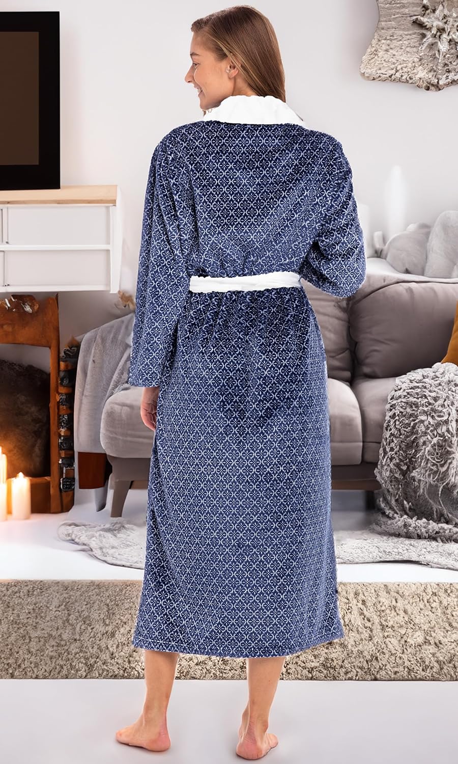 Alexander Del Rossa Plush Robe for Women, Long Fleece Winter Bath Robe, Plus Size