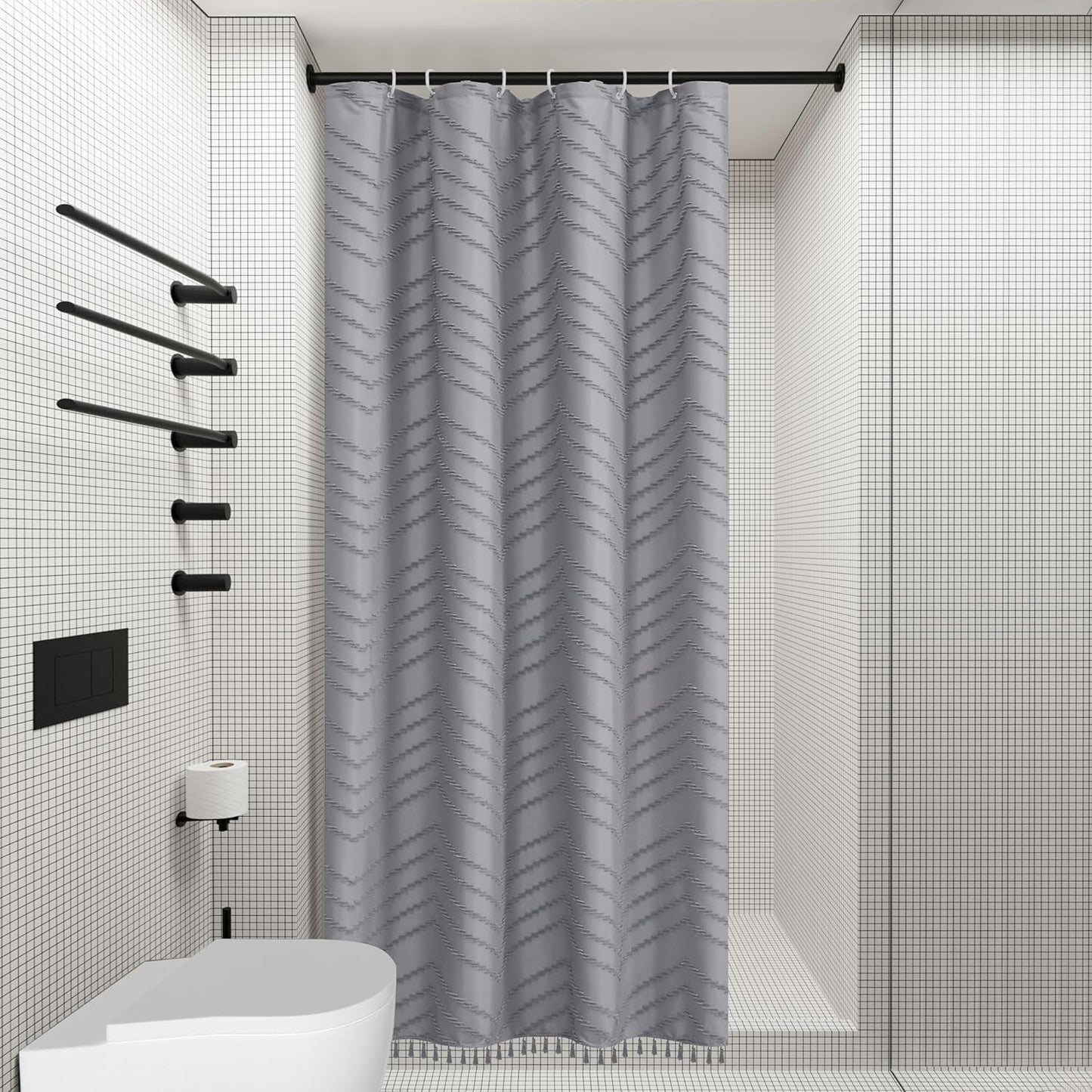 Stall Shower Curtain 36x72 Grey Fabric Shower Curtain Stall Size Cloth Shower Curtains Tufted Chevron Striped Textured Modern Farmhouse Minimalist for Bathroom Decor