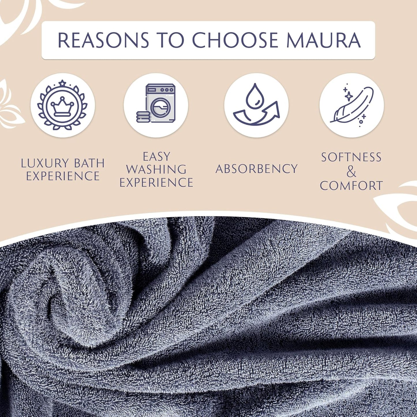 MAURA 6-Pack Premium Turkish Washcloth Set - Ultimate Luxury with Soft, Thick, Super Absorbent, and Oversized Cotton Face Towels - Ideal for a Hotel & Spa Quality Experience in Classic Denim Blue