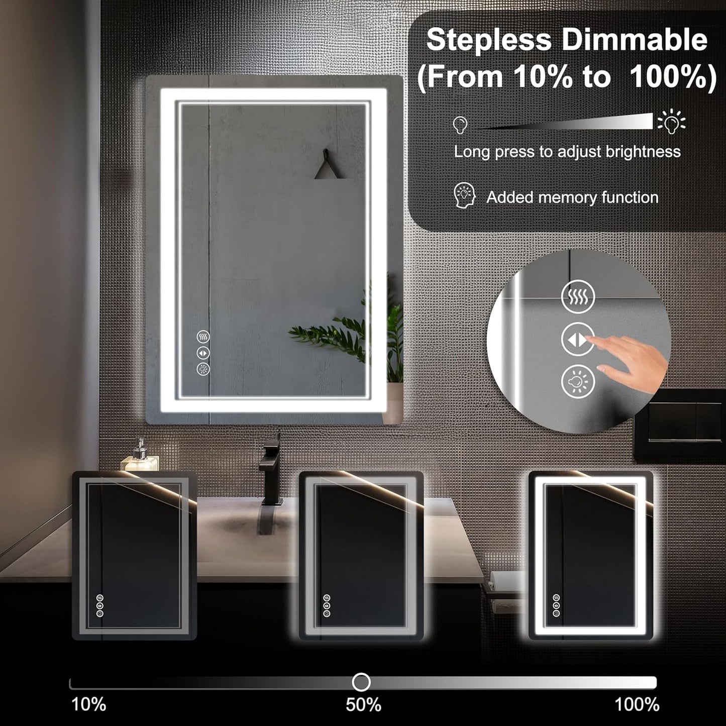 20x 28 LED Bathroom Mirror with Lights, Anti-Fog, Dimmable, Backlit + Front Lit, Memory Function, Lighted Bathroom Vanity Mirror for Wall(Horizontal/Vertical).