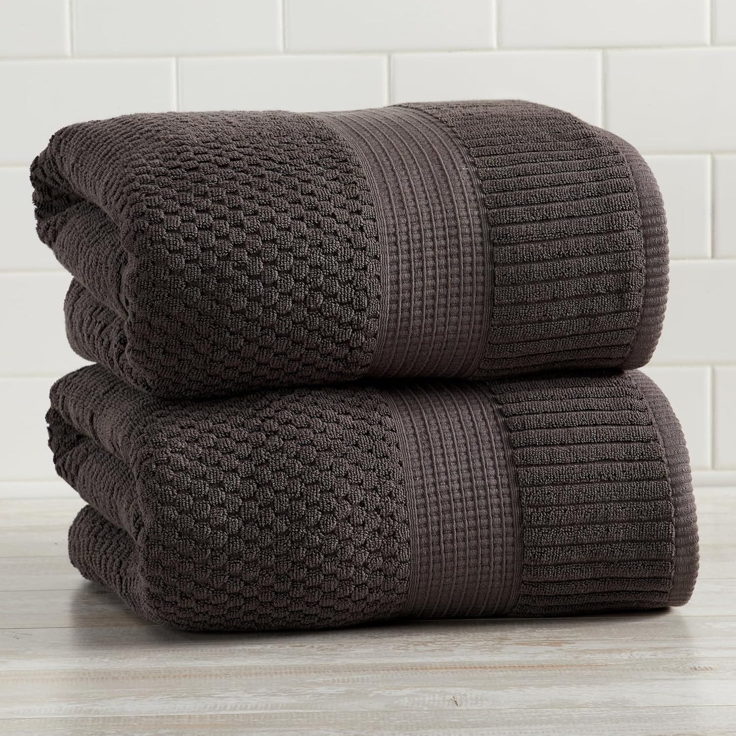 NY Loft 100% Cotton 2 Pack Bath Sheet Towel Set | Absorbent Quick-Dry Oversize Bath Towels | Textured and Durable Cotton | Dark Grey