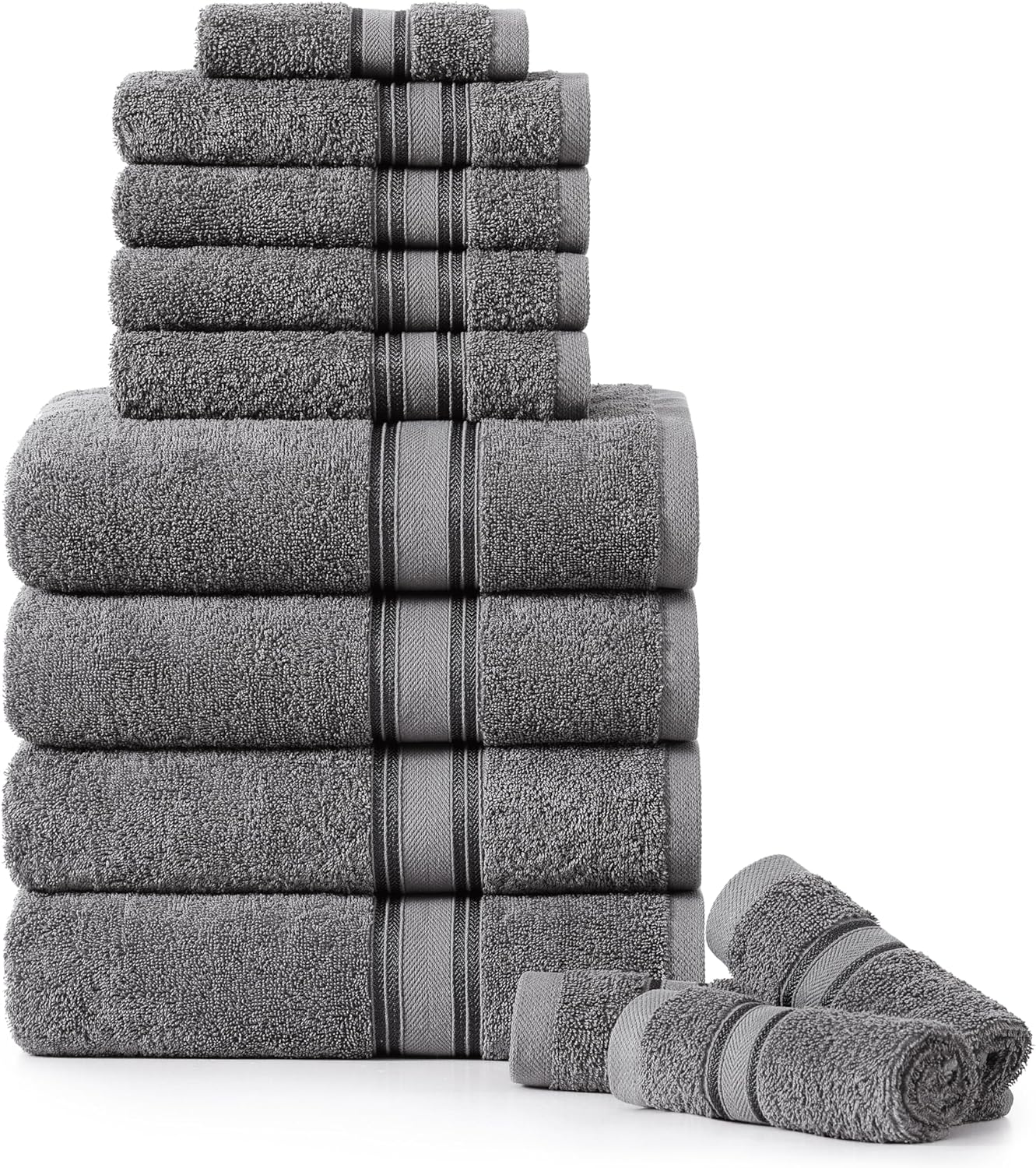 LANE LINEN Towel Set of 12 – 100% Mercerized Cotton, Zero Twist, 4 Large Bath Towel, 4 Hand Towels & 4 Wash Cloths, Quick Dry & Long-Lasting, Perfect for Family Bathrooms, Easy Care – Cool Grey