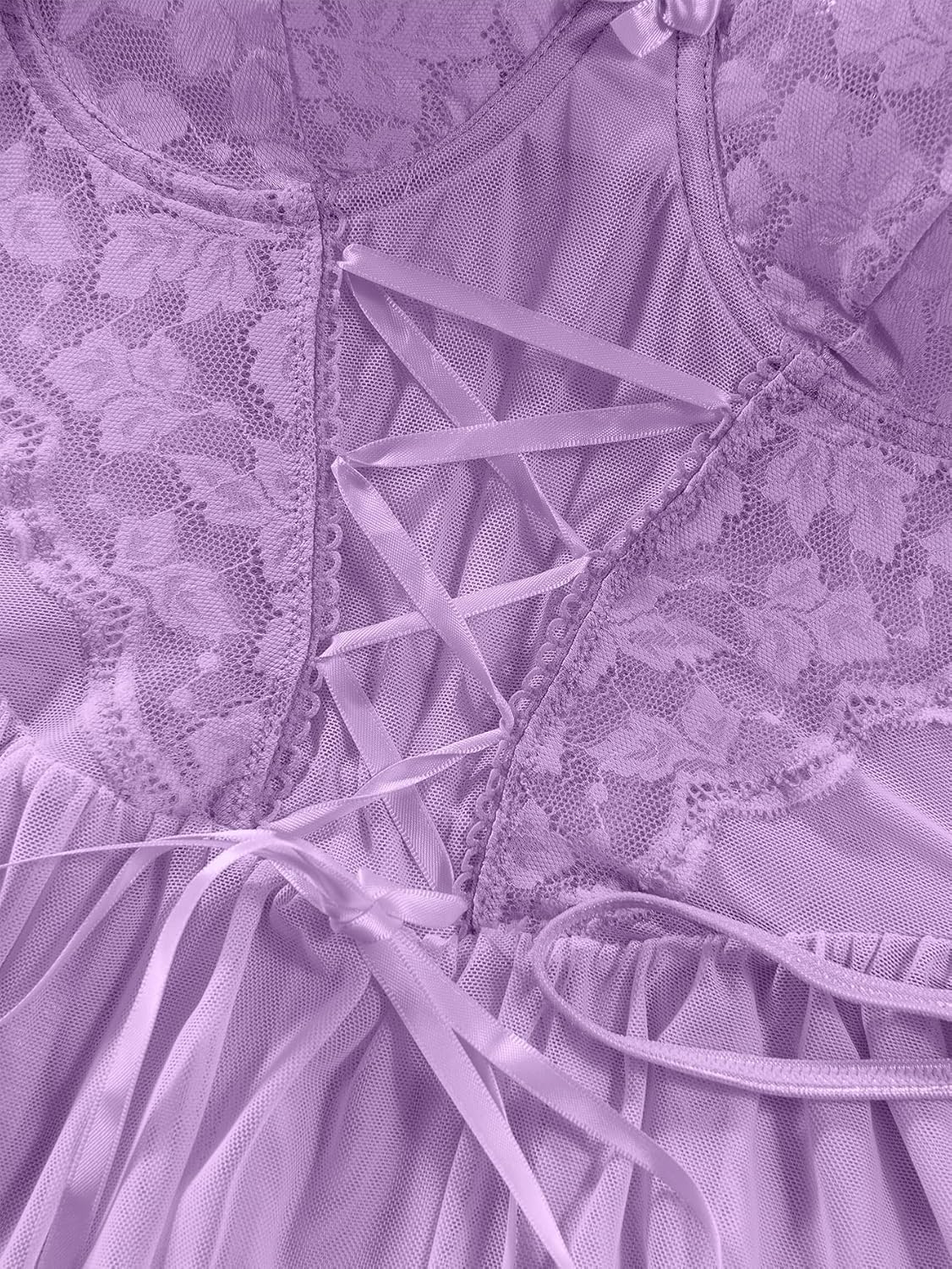 Lilosy Sexy Garter Belt Mesh Lace Babydoll Lingerie Dress Set with Thong
