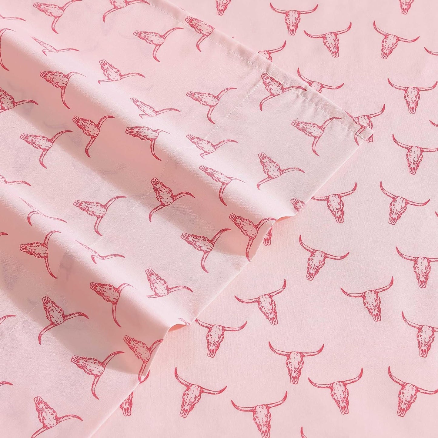 Wrangler - King Bed Sheets, Ultra-Soft & Lightweight Bedding with Matching Pillowcases, Lightweight Bed Set for All Season Comfort, Oeko-Tex Certified (Steer Skulls Pink)