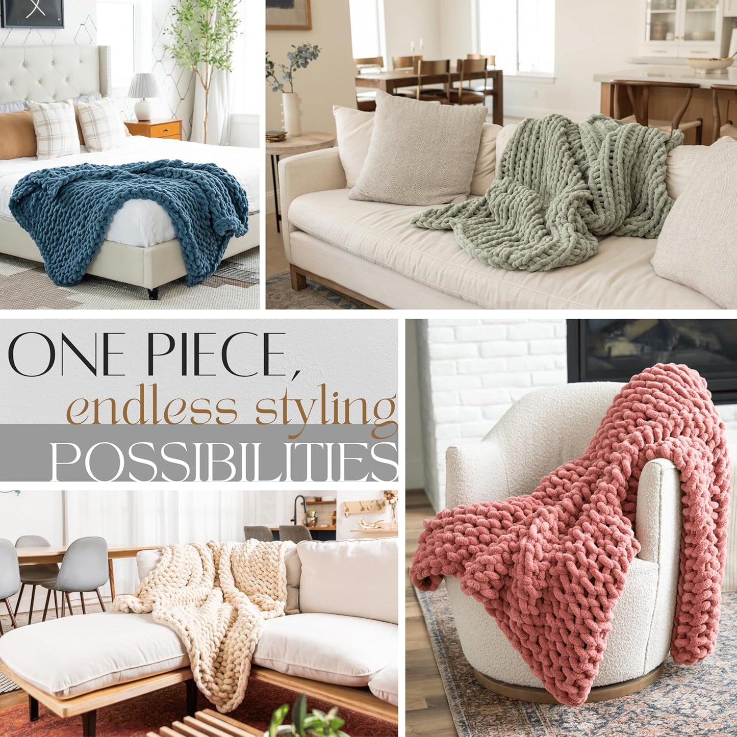 Samiah Luxe Sage Green Chunky Knit Blanket Throw 50x30", Chunky Knit Throw Blankets for Living Room Decor or Boho Decor, Personal Lap Blanket for Couch or Bed, Cable Knitted Crochet Lap Blankets