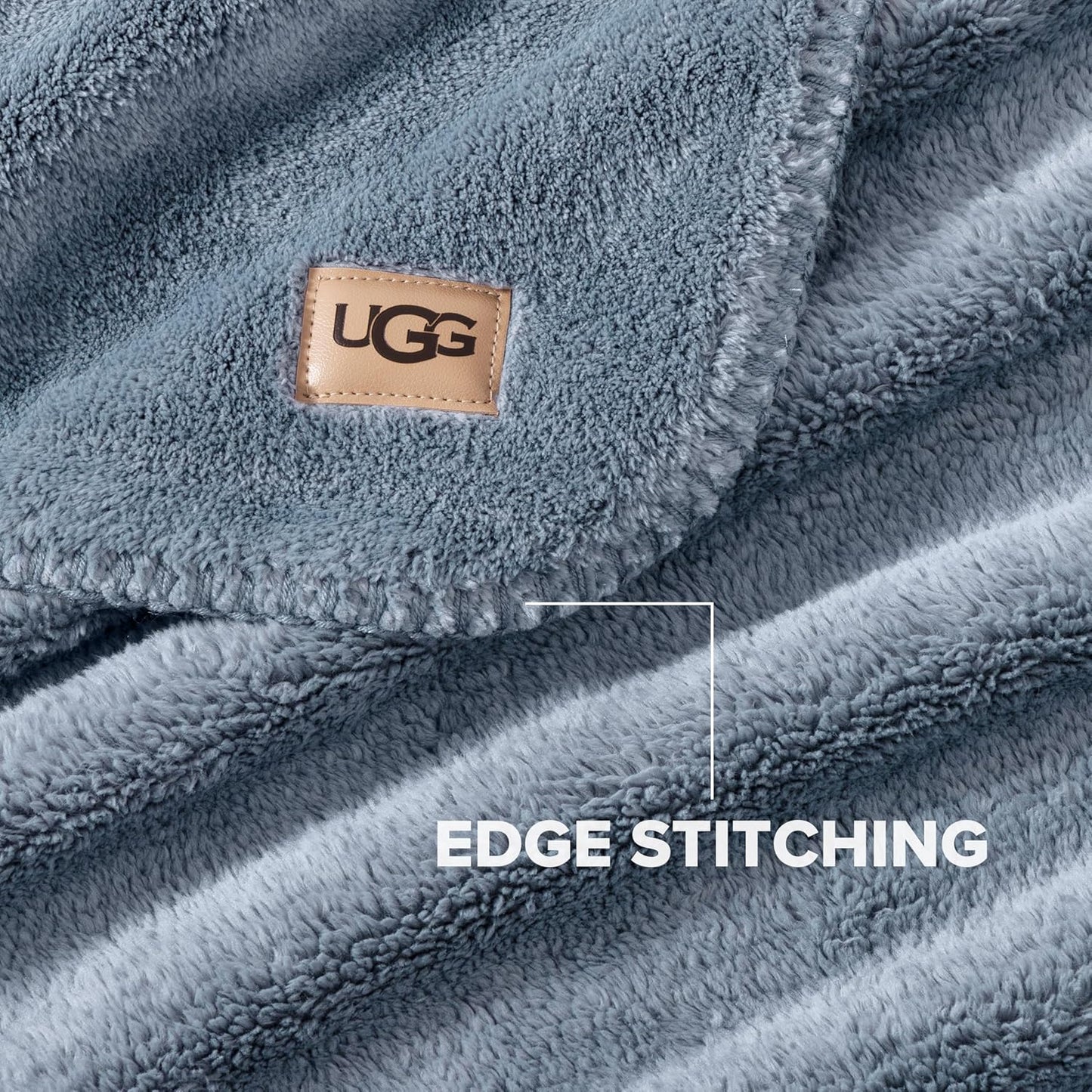 UGG Plush King Size Blanket for Bed, Fleece Cozy Blanket, Luxury Warm Large Throw for Couch, Washable Hypoallergenic California King Bedding, 110" x 90", Denim Blue (Whitecap)
