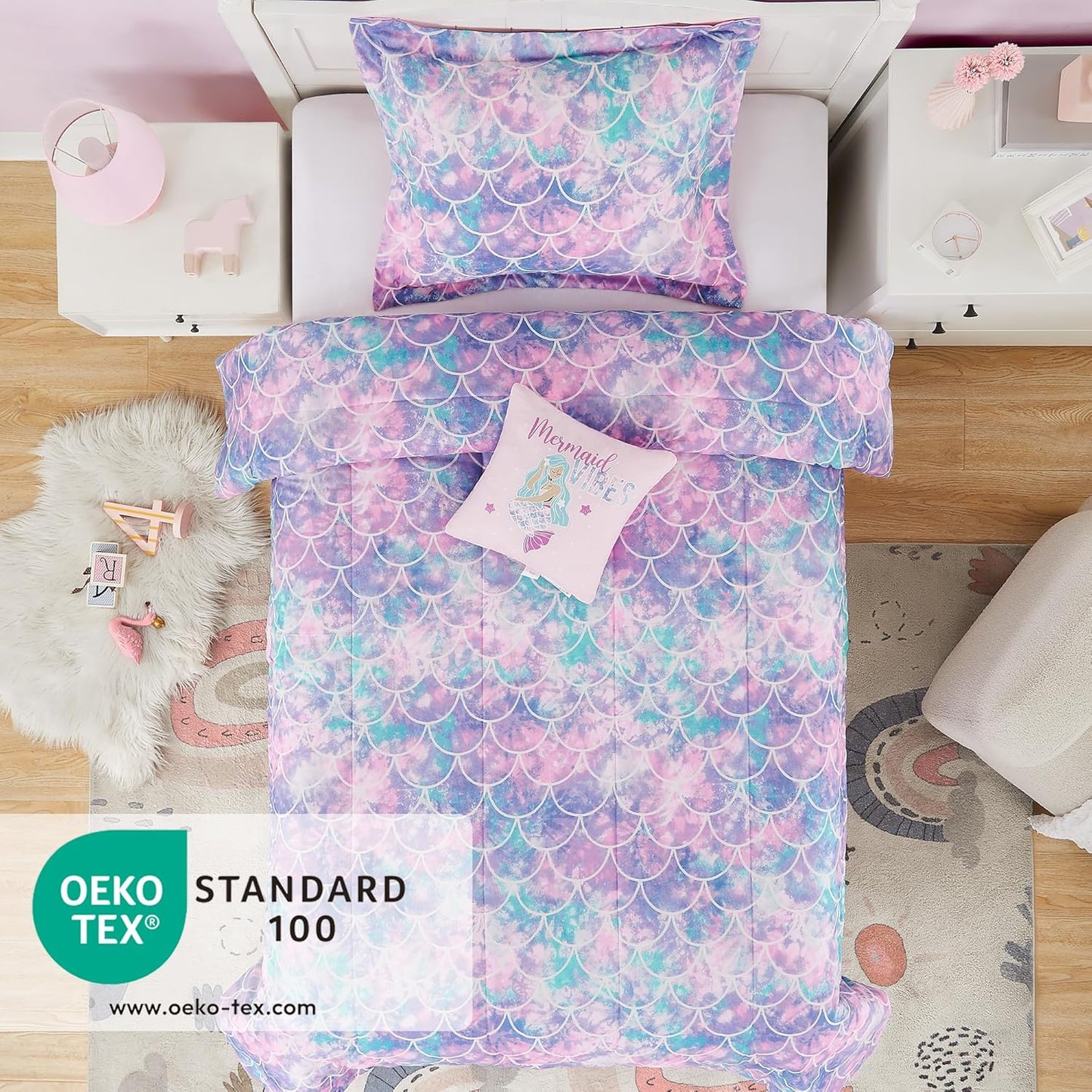Twin Comforter Set for Girls- 3 Pieces Glow in The Dark Mermaid Twin XL Bedding Set with 1 Comforter, 1 Decor Pillow & 1 Pillow Shams