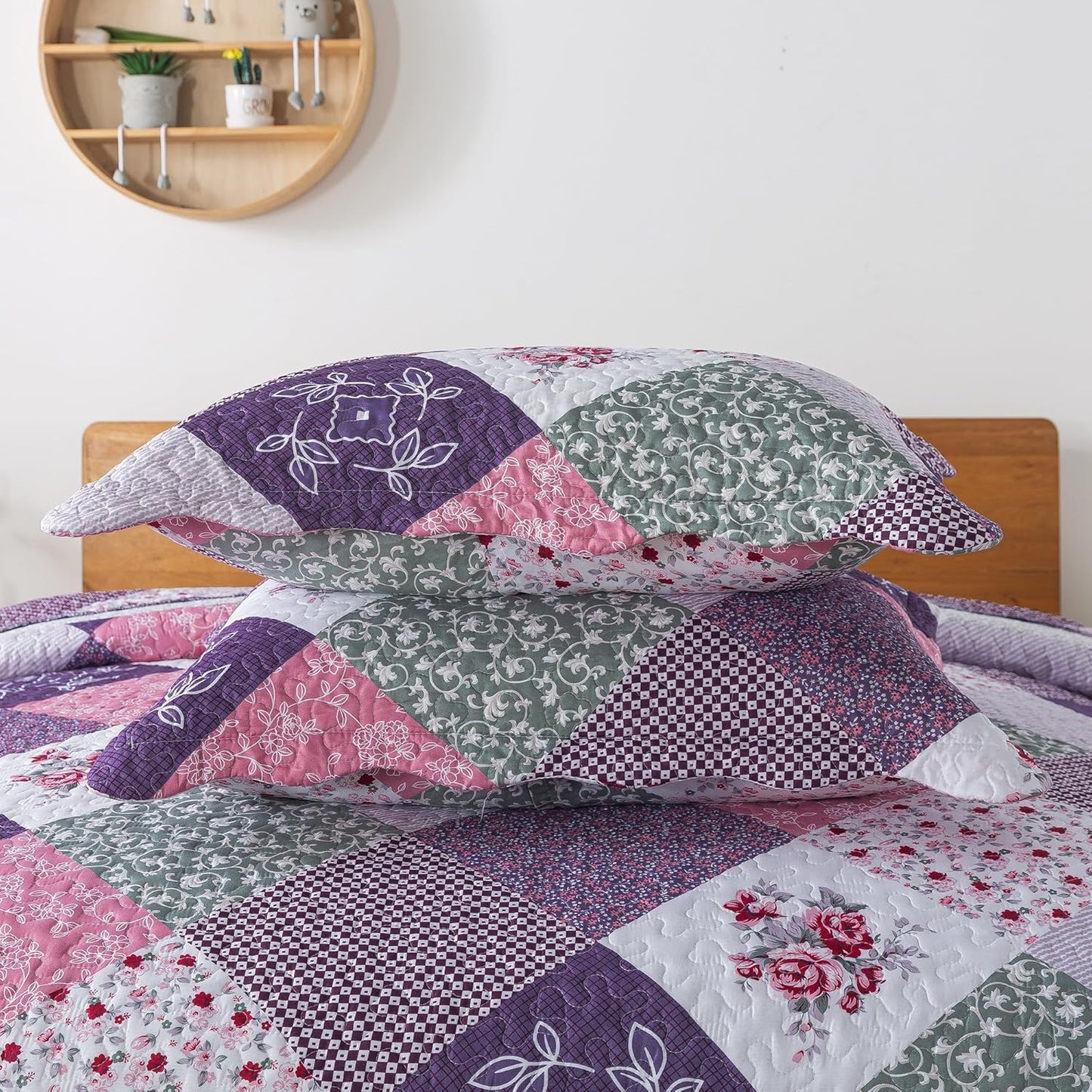 HoneiLife Oversized King Quilt 120x120-3 Pcs California King Bedspreads, Extra Large Quilt Sets All Season Use,Rustic Bedding Sets King Size,Reversible Coverlet Microfiber Bed Quilts, Purple