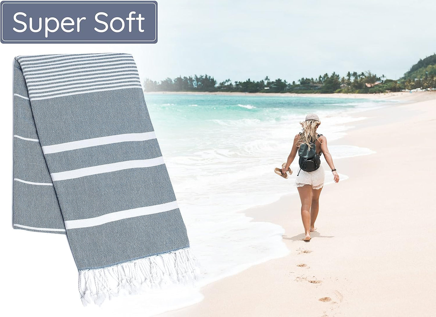 Premium Turkish Beach Towel – 100% Cotton, Sand Free, Oversized, Quick Dry Beach Towel 35”x67” – Ideal for Travel, Pool – Navy