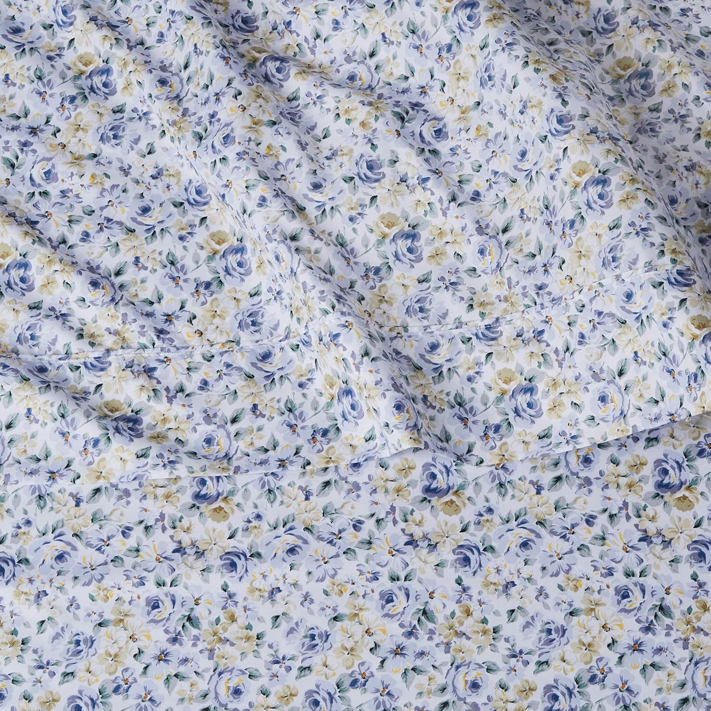 Amazon Basics Lightweight Super Soft Easy Care Wrinkle Free Microfiber 3 Piece Bed Sheet Set with 14-Inch Deep Pockets, Twin, Blue Floral, Floral, Kids, Men & Women Bedding