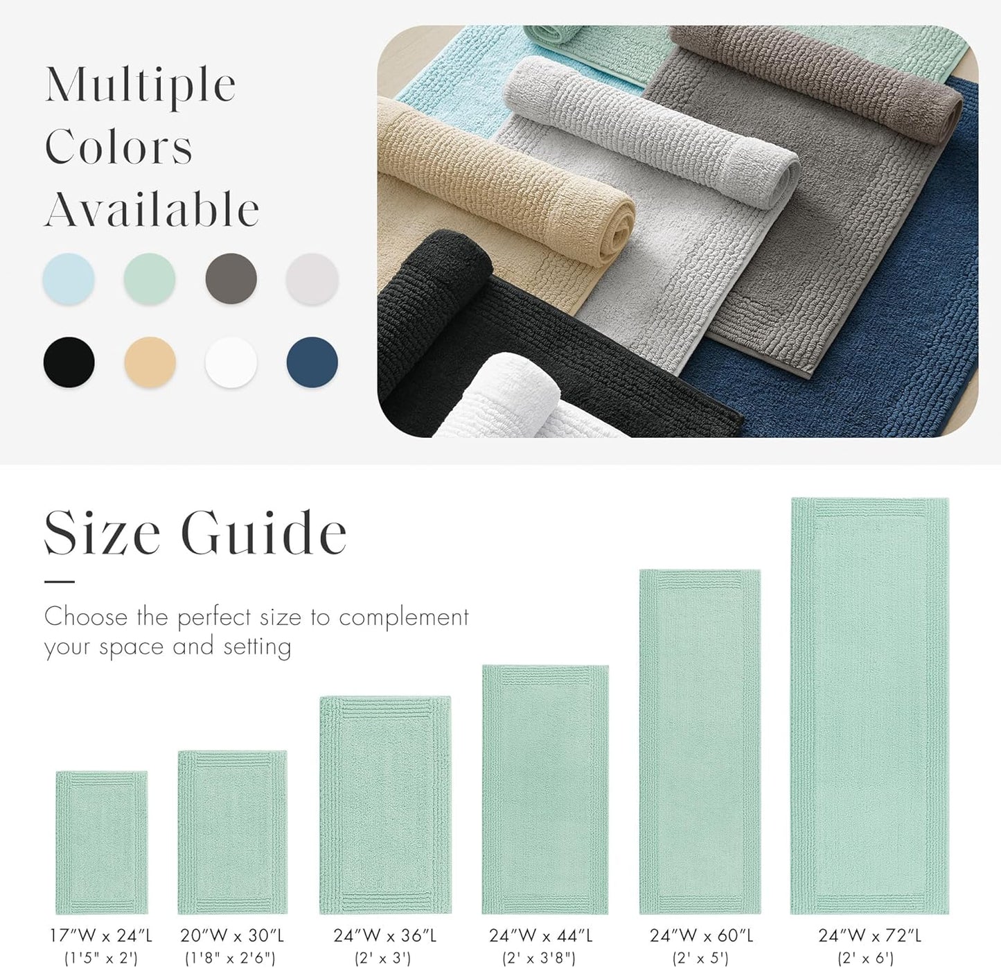 Madison Park Splendor Reversible 100% Cotton Tufted Bathroom Rug-3000 GSM Hotel Quality Luxurious Plush Medium Pile Bath Mat Absorbent, Quick Dry, Shower Room Décor, 17x24 Green