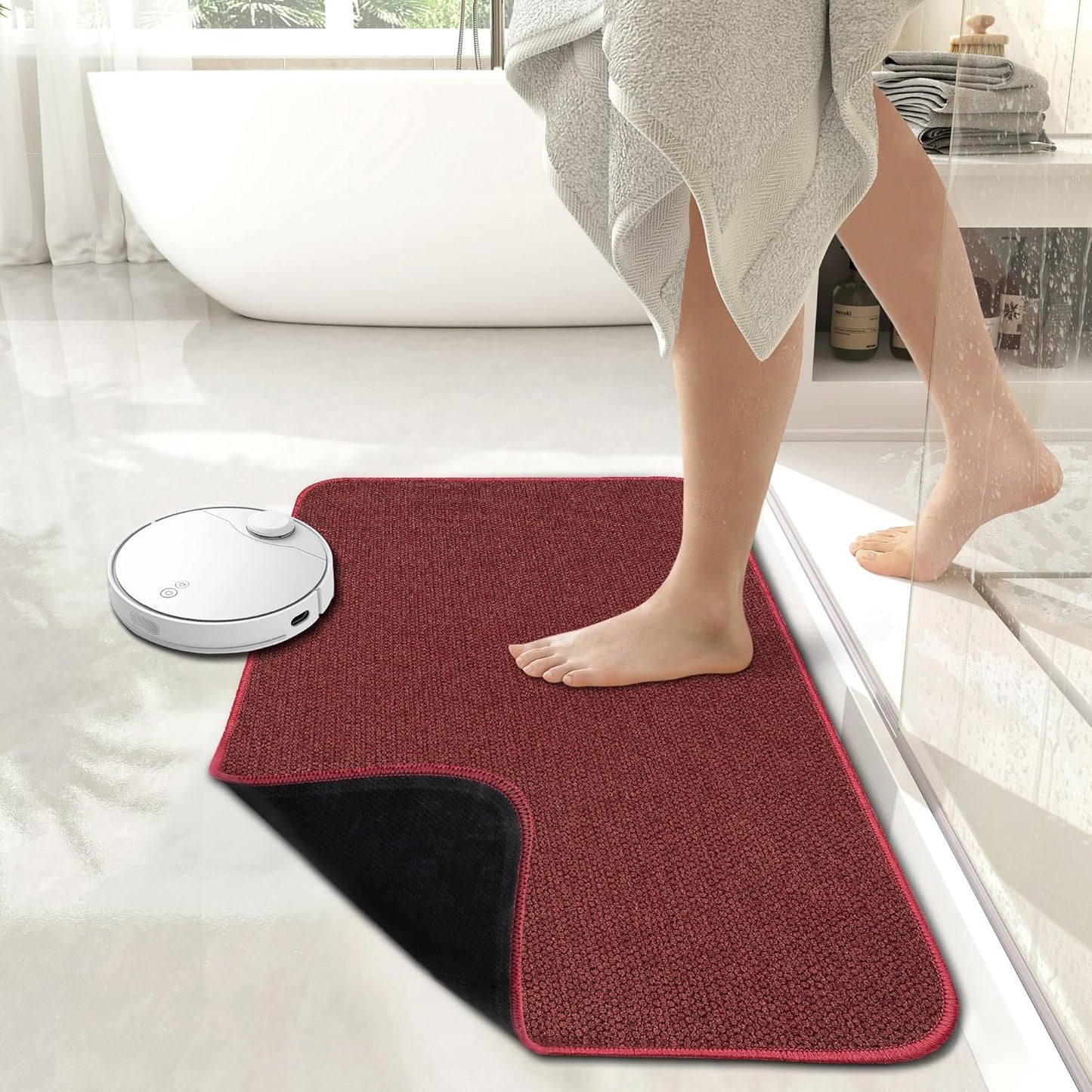 Christmas Bath Mat,Ultra Thin Bathroom Rugs,Bath Mats for Bathroom,No Slip Bath Rugs,Quick Dry,Machine Washable,Low Pile,Absorbent,Shower Outside,Sink,Home Decor Accessories.Red,2'x3'(24x36inch)