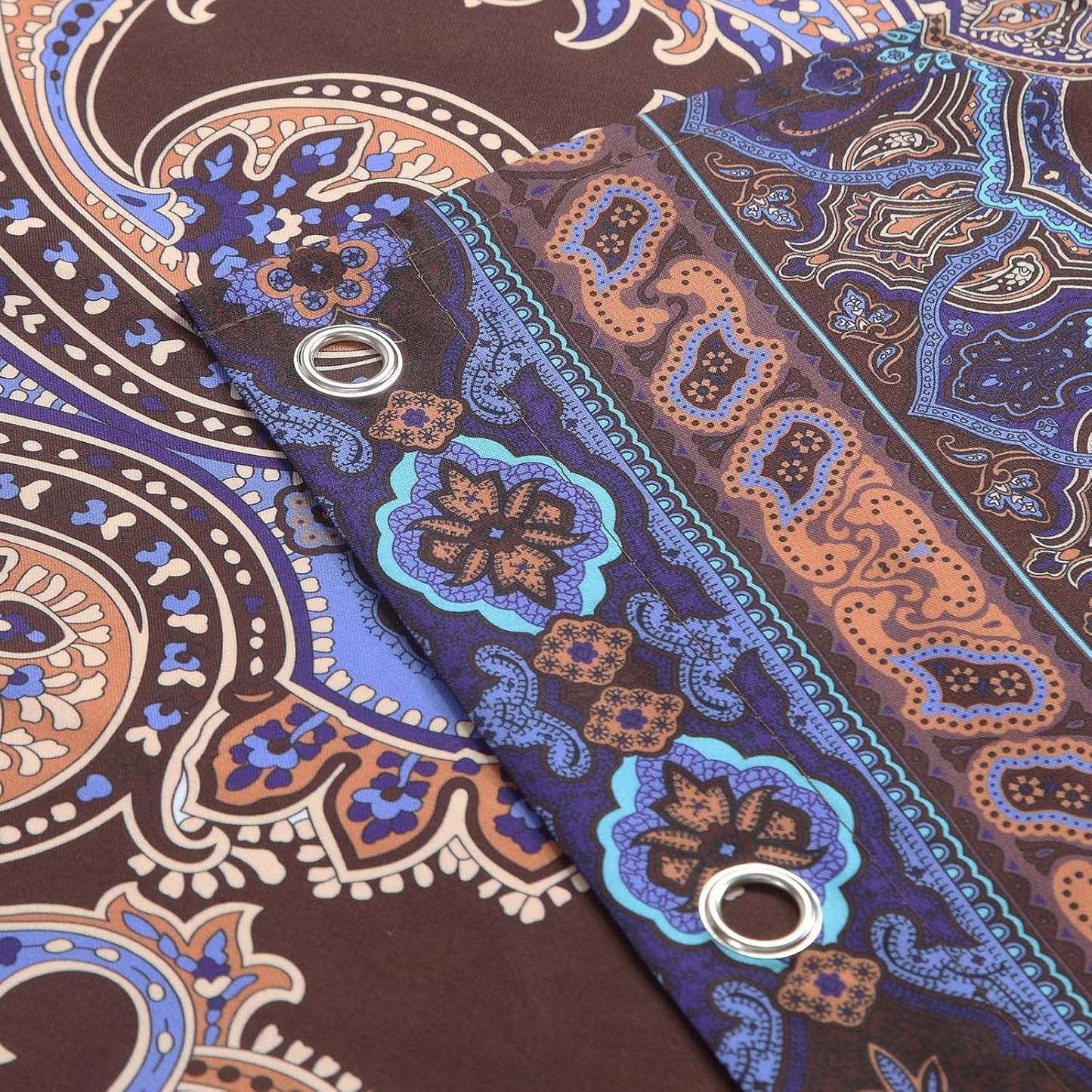 Extra Long Boho Shower Curtain, Brown and Blue Bohemian Paisley Pattern Fabric Shower Curtains for Bathroom, Decorative Waterproof Bathroom Curtains, 72" W x 84" H