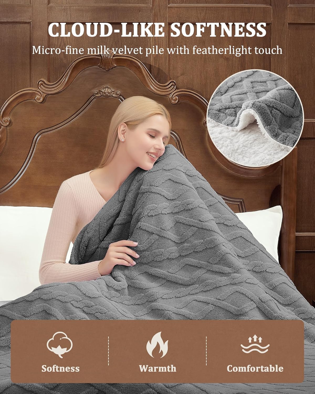 CAROMIO Electric Blanket King Size Dual Control - Thick Tufted Sherpa Heated Blanket with 10 Heating Levels and 10 Time Settings, ETL Certified Fast Heating Blankets King Size 90"×100", Grey
