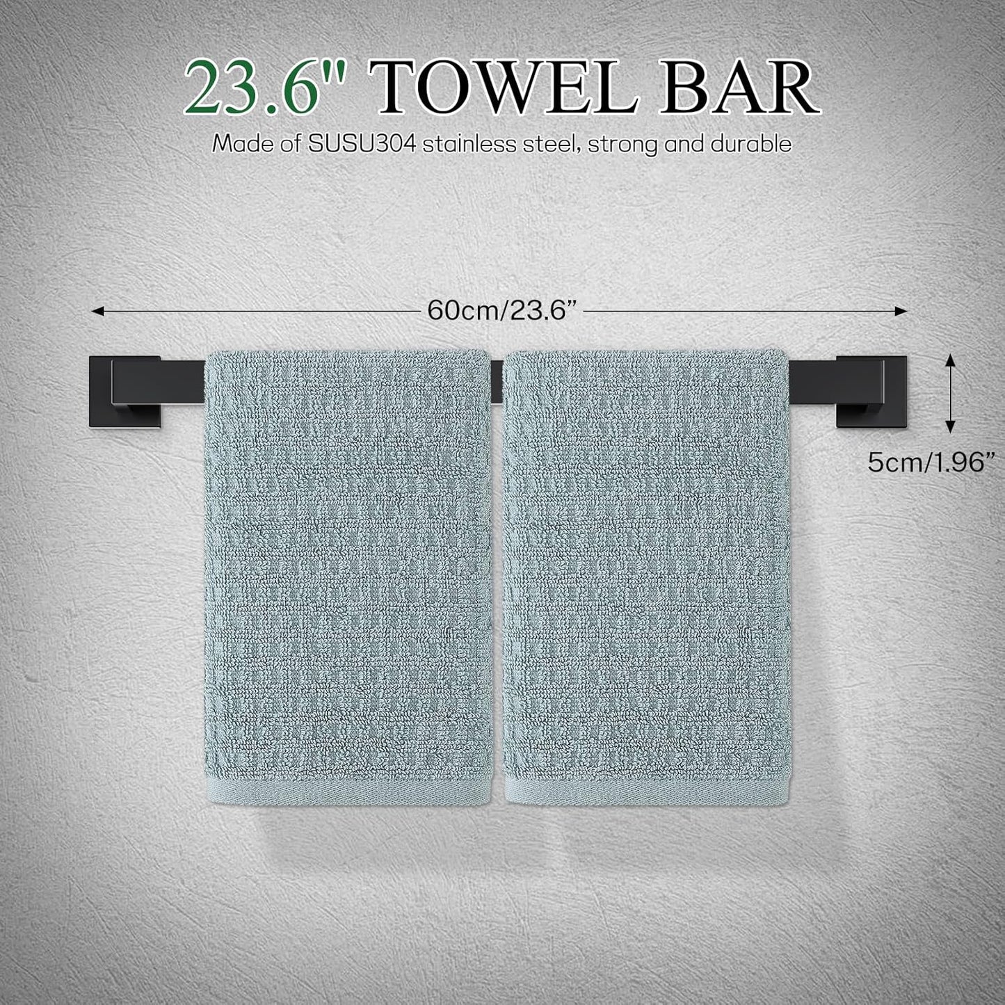 Matte Black Bathroom Hardware Accessories Set 10-Pieces Black Towel Bar Set Stainless Steel Towel Holder Set 23.6 Inch Towel Bar,Towel Racks Set for Bathroom Wall Mounted