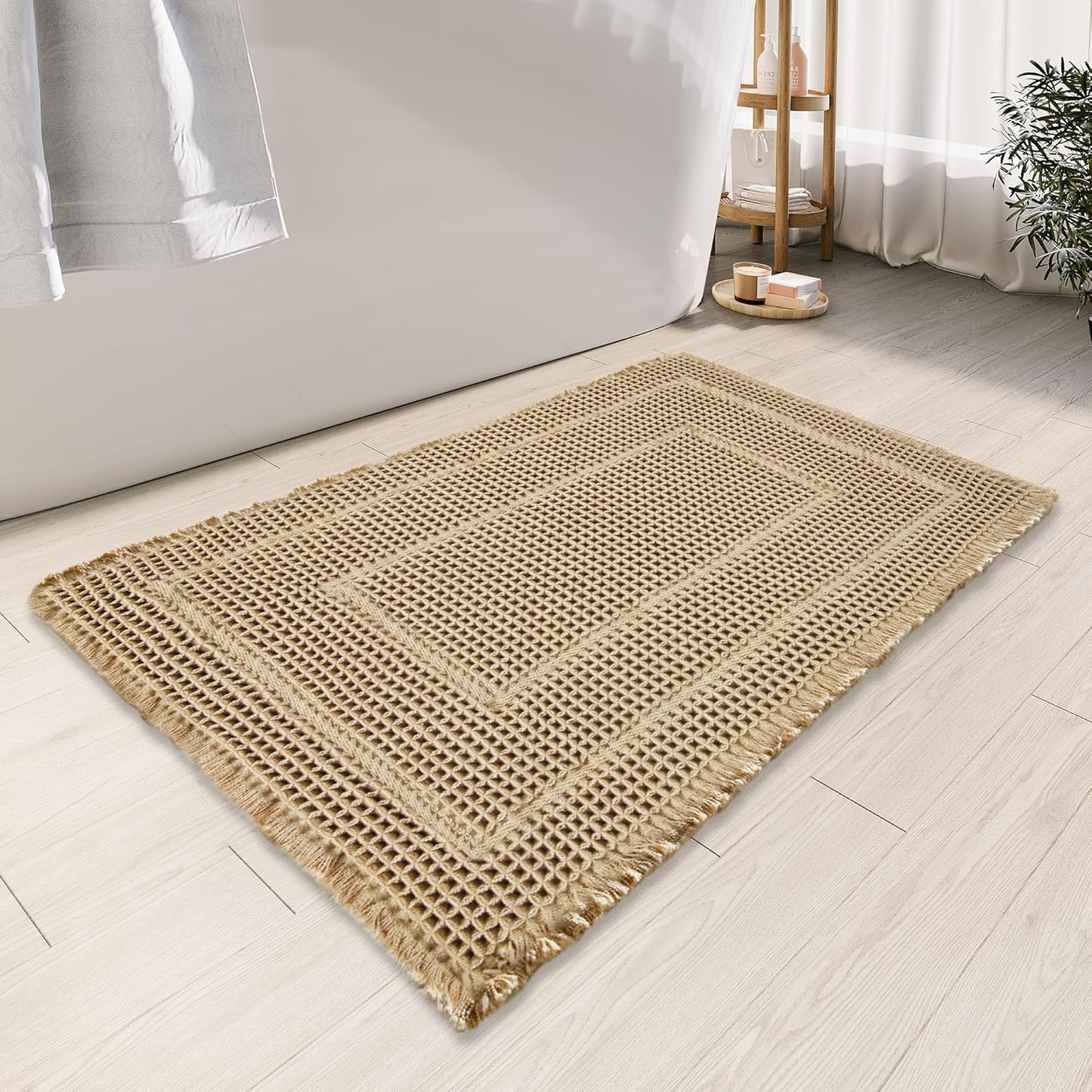 Bath Decor Bath Rugs,Upgraded Waffle Bath Mat,Super Absorbent Non Slip Bath Carpet,Machine Washable Bathroom Rugs for Bathroom, Quick Dry Shower Mats, Ultra Soft,Brown,24" x 36"