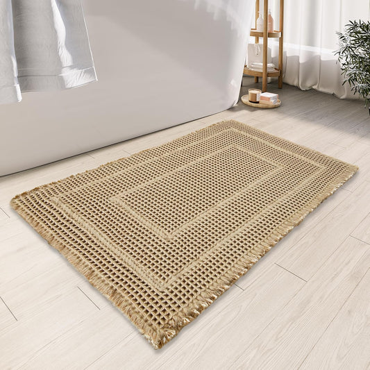 Bath Decor Bath Rugs,Upgraded Waffle Bath Mat,Super Absorbent Non Slip Bath Carpet,Machine Washable Bathroom Rugs for Bathroom, Quick Dry Shower Mats, Ultra Soft,Brown,24" x 36"