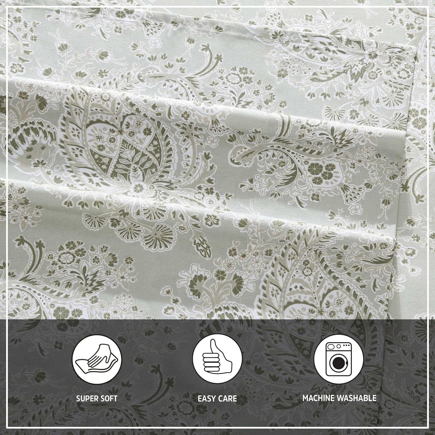 Wrangler - King Bed Sheets, Ultra-Soft & Lightweight Bedding with Matching Pillowcases, Lightweight Bed Set for All Season Comfort, Oeko-Tex Certified (Prairieland Paisley Green)