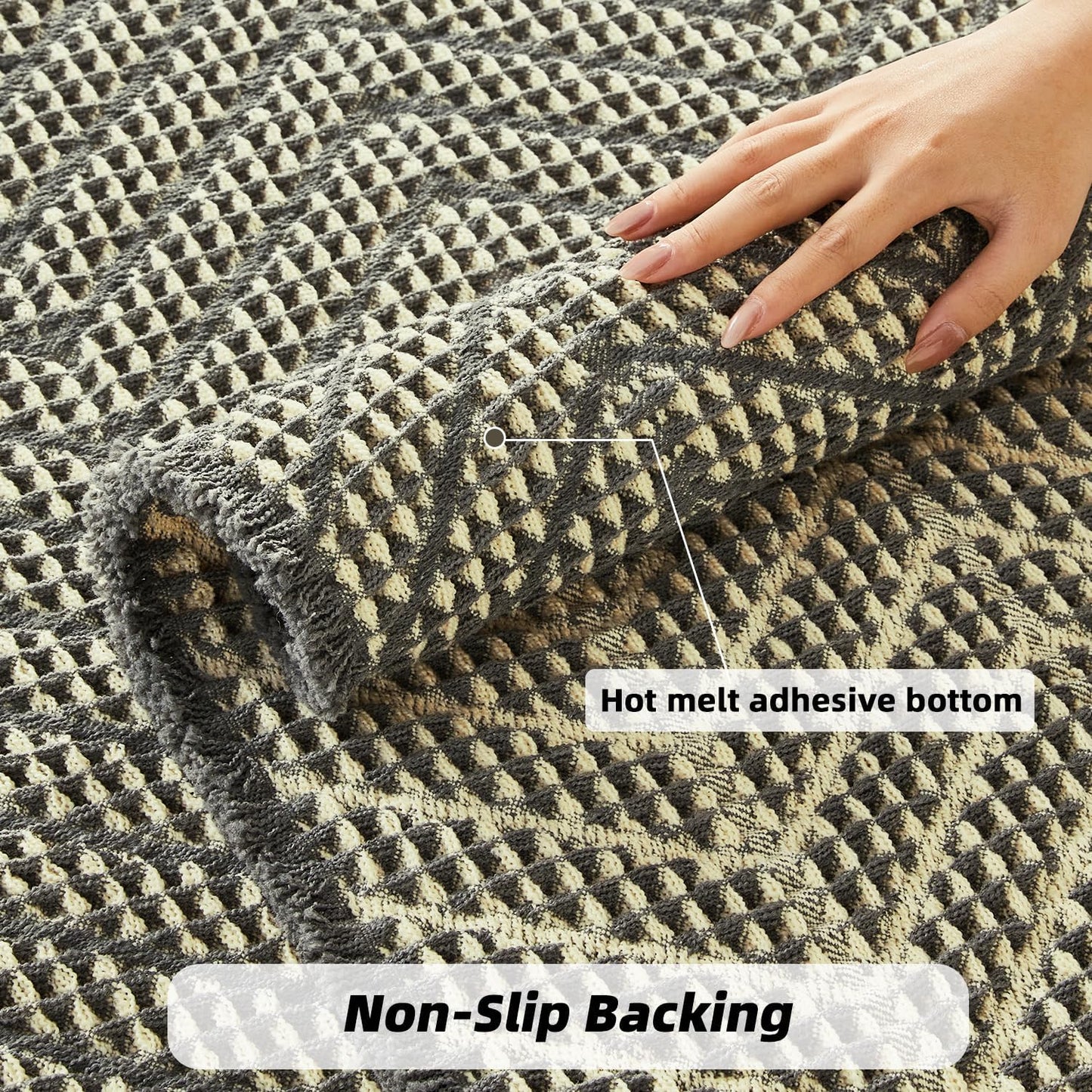 Bath Rugs Boho Bath Mat,Upgraded Waffle Bath mat,Super Absorbent Non Slip Bath Rugs,Machine Washable Rugs for Shower Room, Rubber Backing Bath Mats, Ultra Soft,Bluish Grey & Yellow,19"*48"