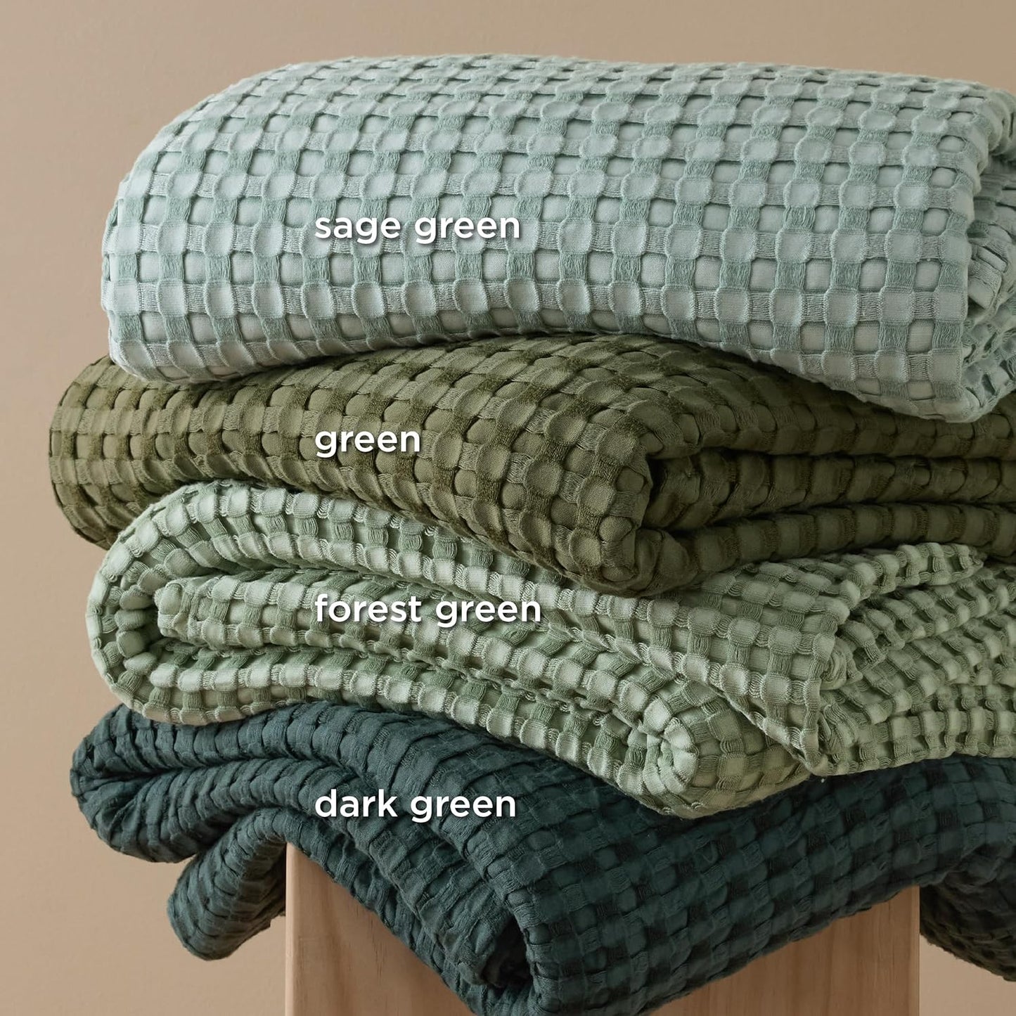 Bedsure Cooling Cotton Waffle King Size Blanket - Lightweight Breathable Blanket of Rayon Derived from Bamboo for Hot Sleepers, Luxury Throws for Bed, Couch and Sofa, Dark Green, 104x90 Inches