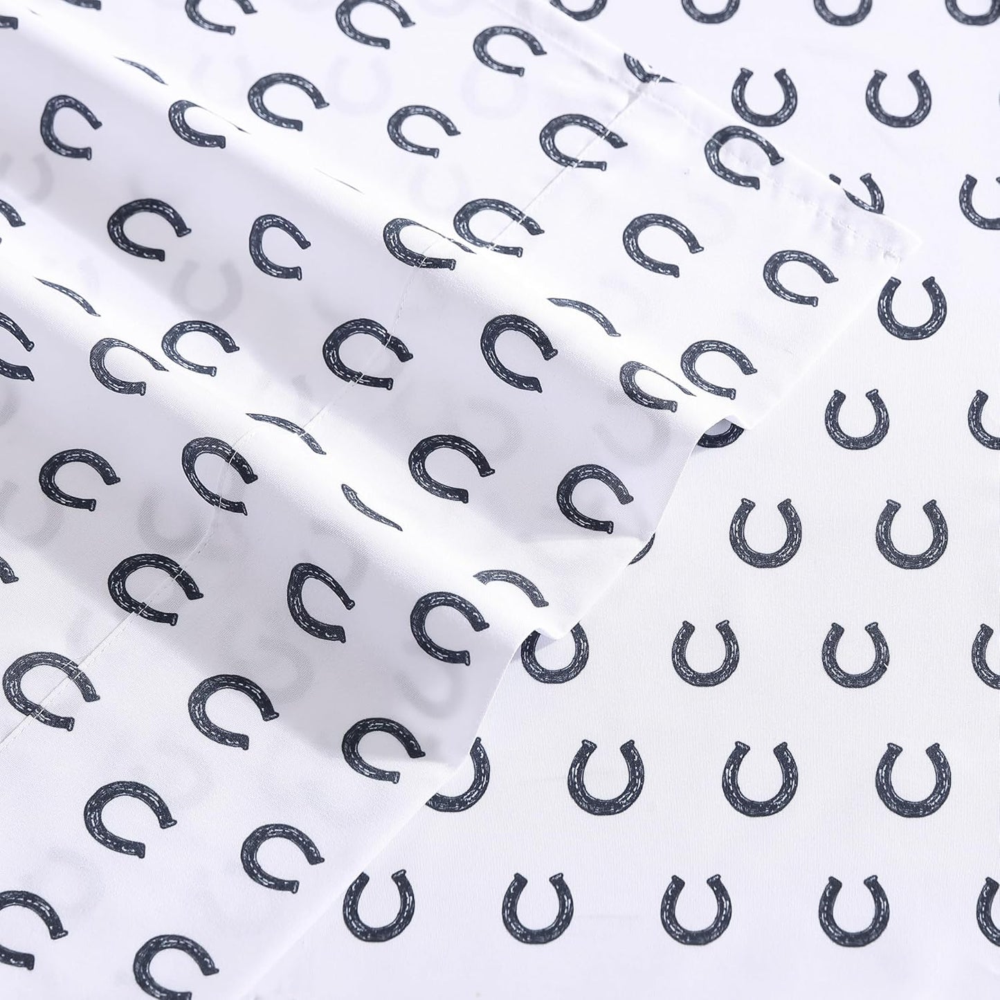 Wrangler - Twin XL Bed Sheets, Breathable & Wrinkle Resistant Bedding with Matching Pillowcase, Lightweight for Year-Round Use, Dorm Essentials (Horseshoe Dots Navy)
