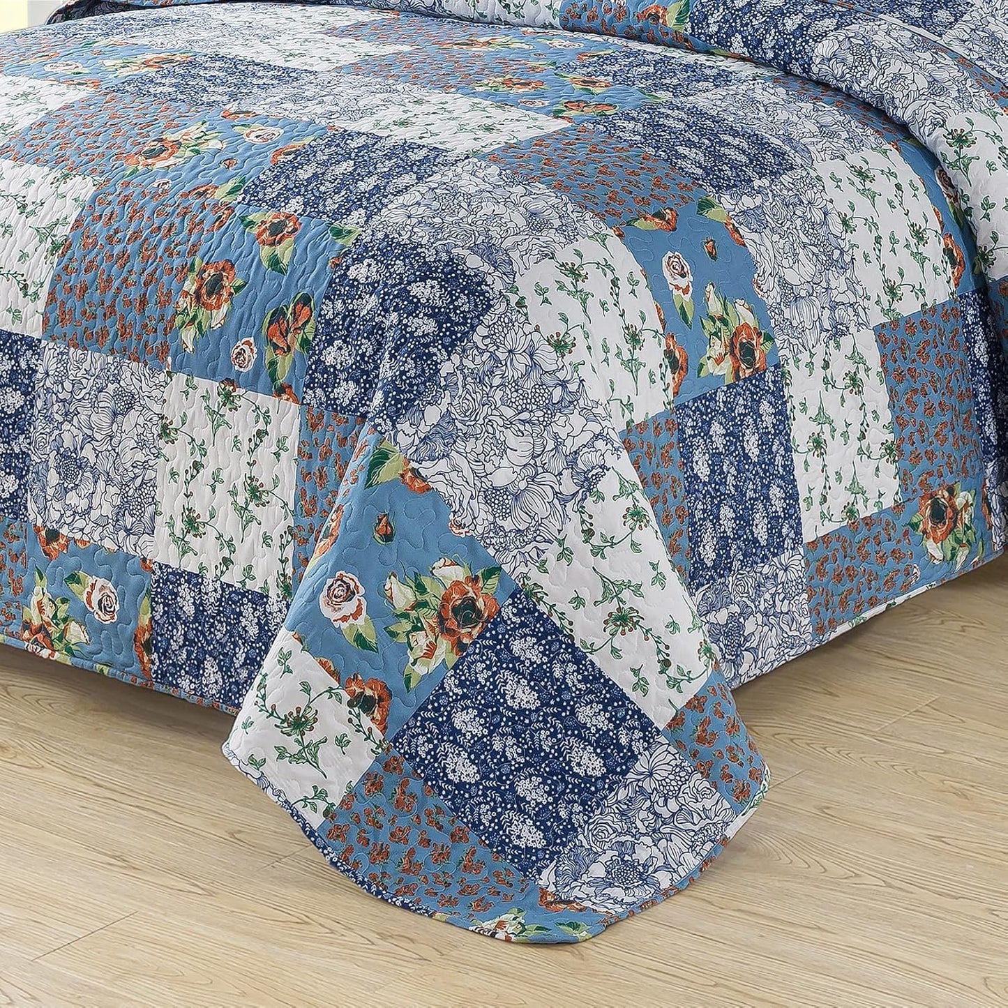 BEDIFANY Quilts Queen Size Bedding Set - Cotton-Filled Lightweight Bedspreads Queen Size (90 x 98 inch) with Garden Pattern - Reversible Farmhouse Queen Quilt Bedding Sets for Decorations, 3 Pieces