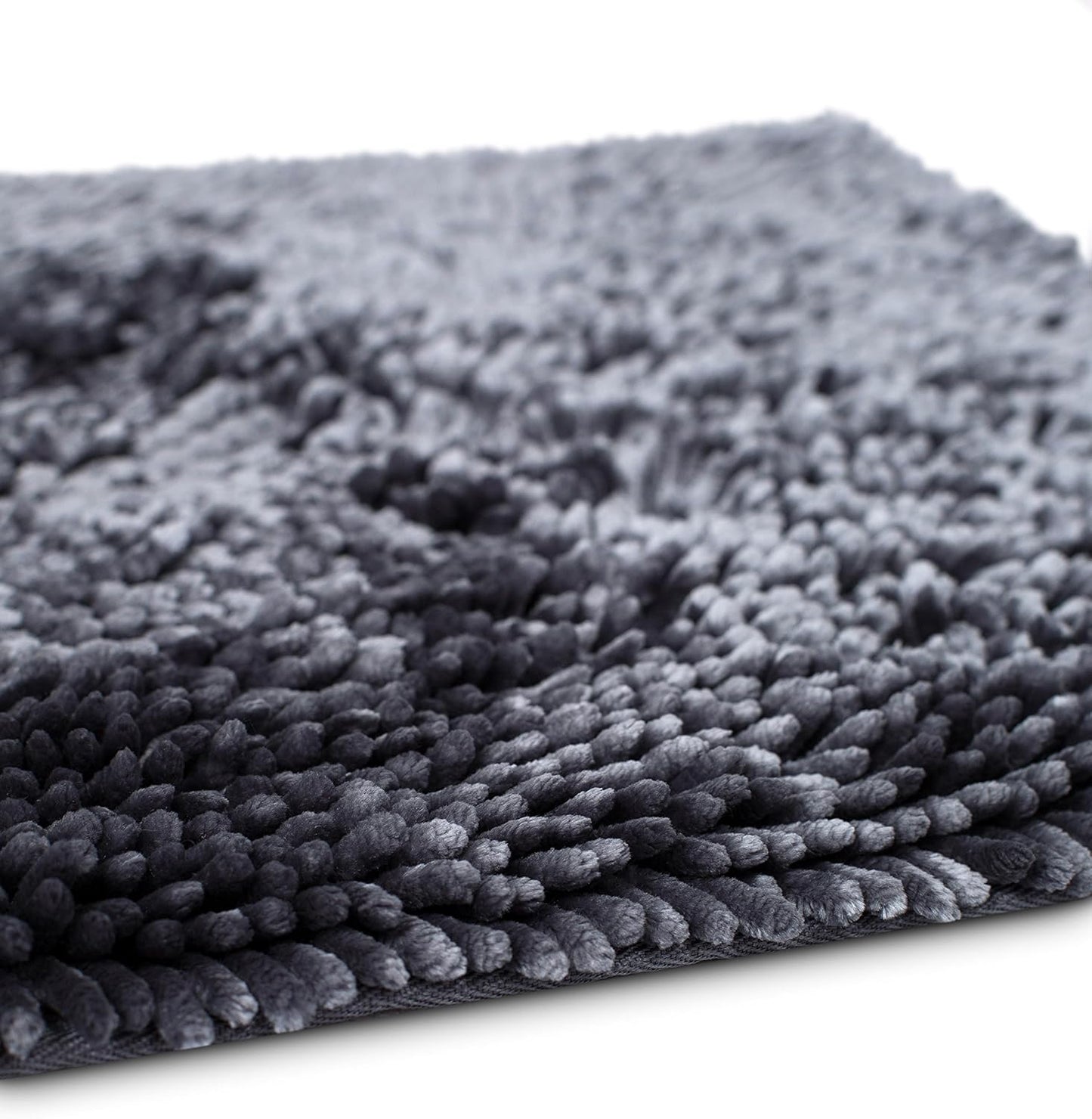 Internet's Best Microfiber Chenille Bath Mat - Non Slip Bathroom Rug - Soft Absorbent Carpet - Fast Drying Shower (24 x 17, Gray)