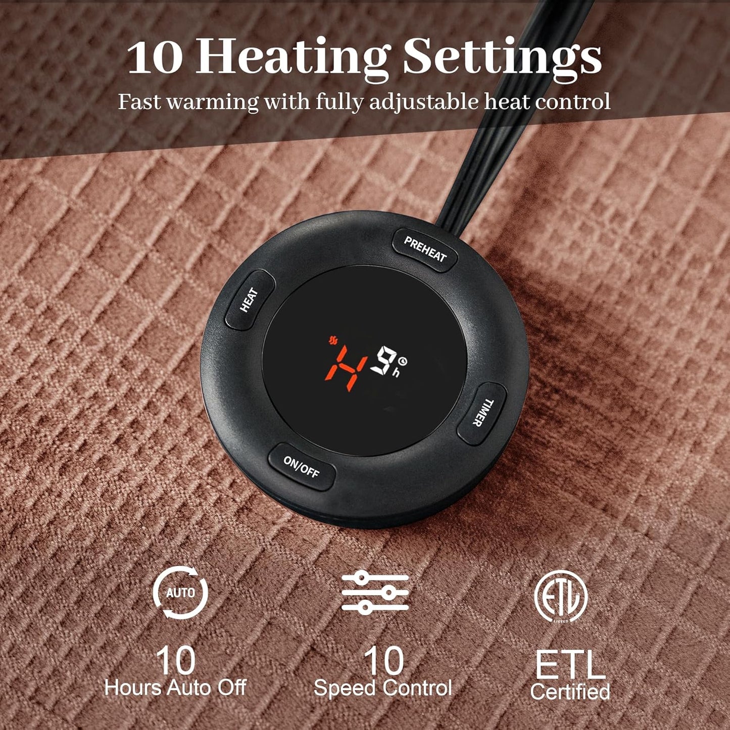 Electric Blanket Queen Size 84''X90'' - Heated Blanket with Dual Control Fast Heating 10 Heating Levels & 10 Hours Auto Off,ETL Certified Machine Washable (Fog Rose)
