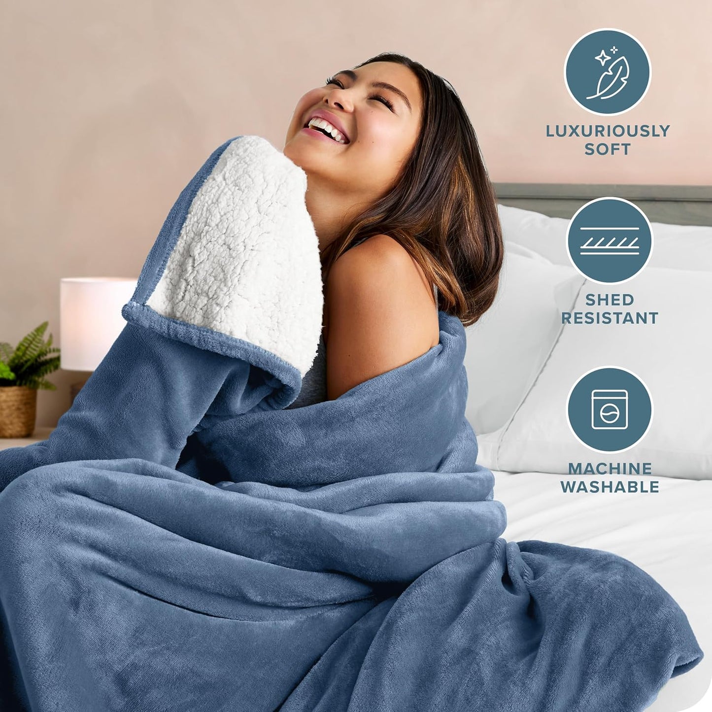 Bare Home Sherpa Fleece Blanket - Throw/Travel Size - Blanket for Bed, Sofa, and Couch - Warm & Lightweight - Fluffy & Soft - Reversible (Throw/Travel, Coronet Blue)