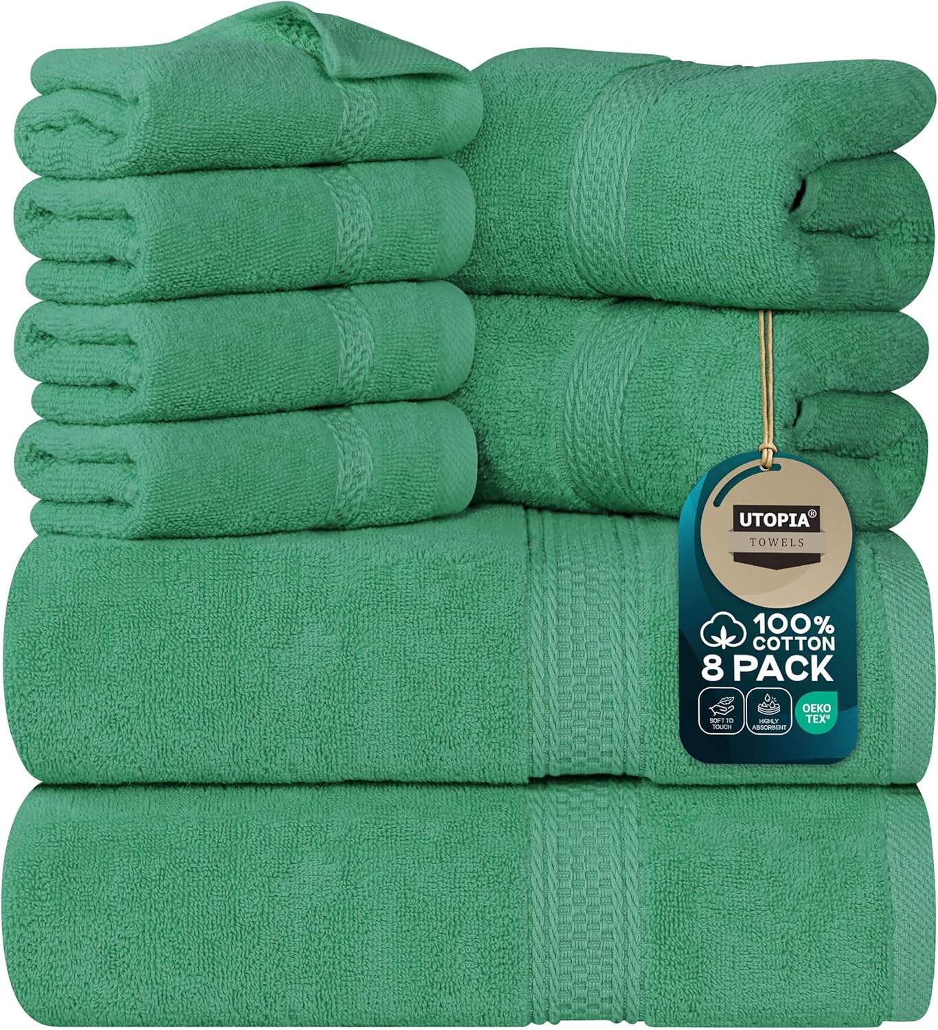 Utopia Towels 8 Piece Premium Towel Set, 2 Bath, 2 Hand, and 4 Wash Cloths, 600 GSM 100% Ring Spun Cotton, Highly Absorbent Towels for Bathroom, Gym, Hotel, and Spa, Hunter Green
